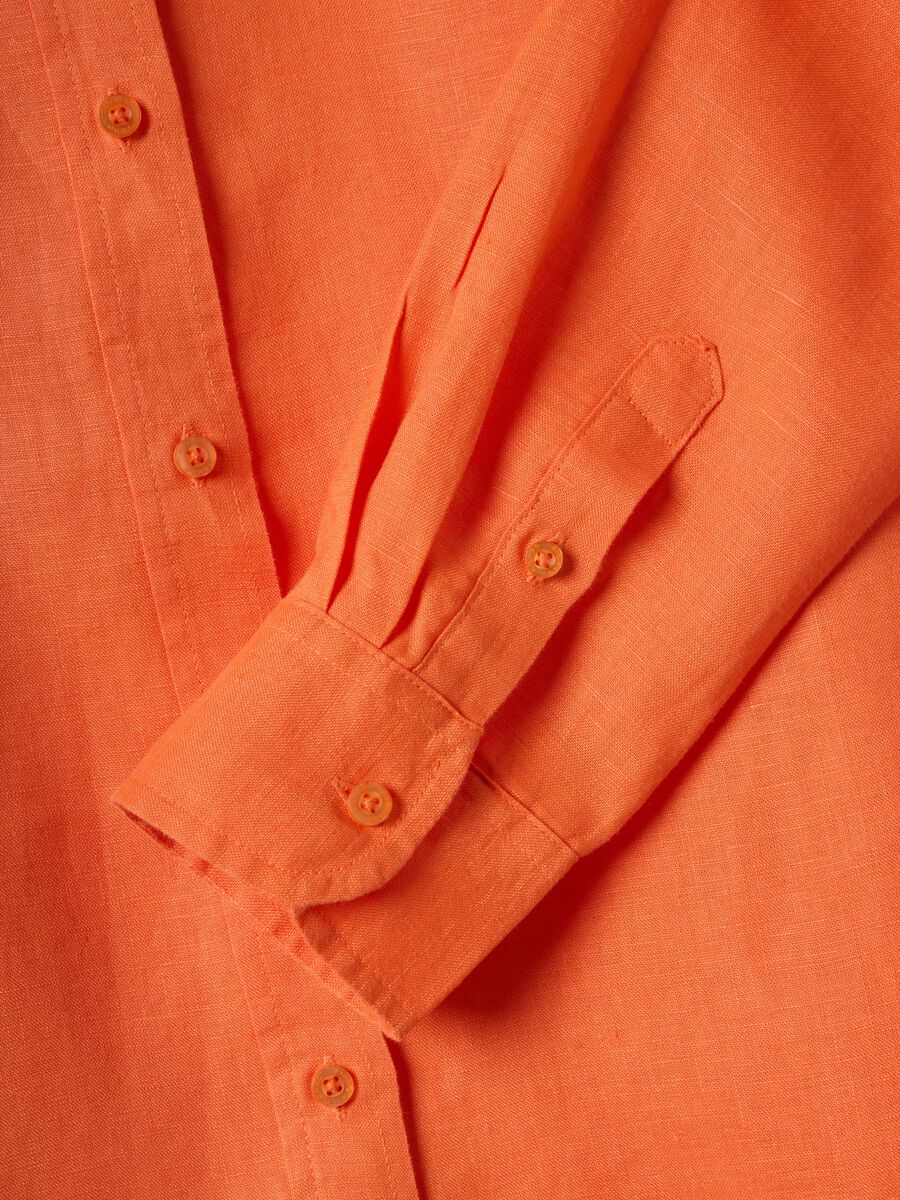 Orange pure linen regular fit shirt_5