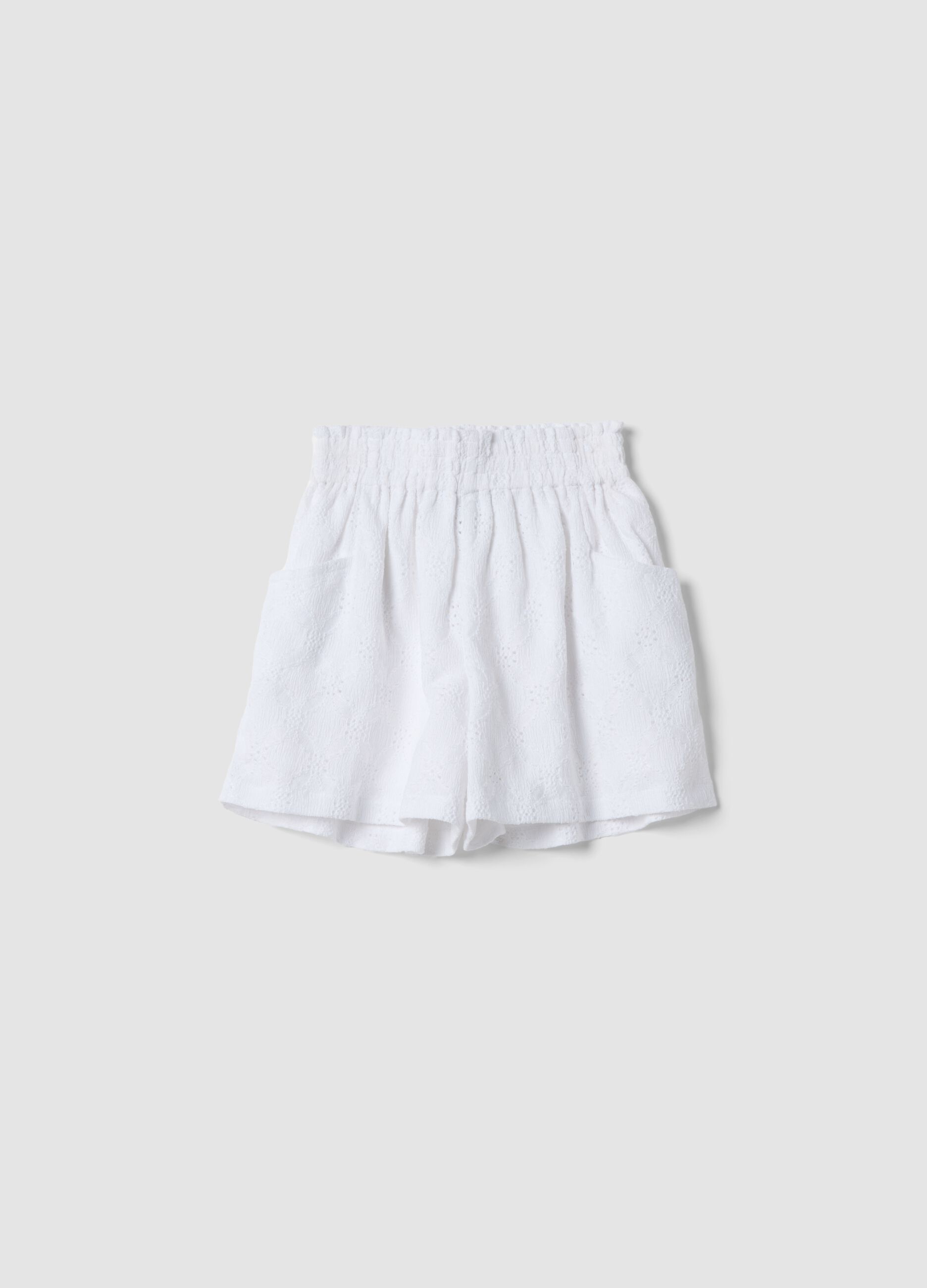 Girls&rsquo; white stretch shorts with elasticated waist, regular fit