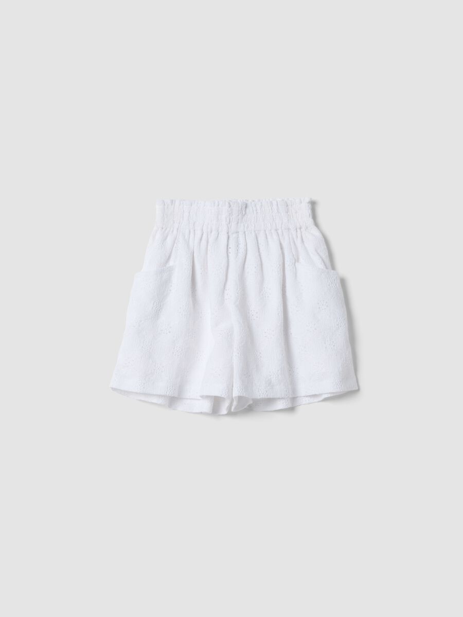 Girls&rsquo; white stretch shorts with elasticated waist, regular fit_0