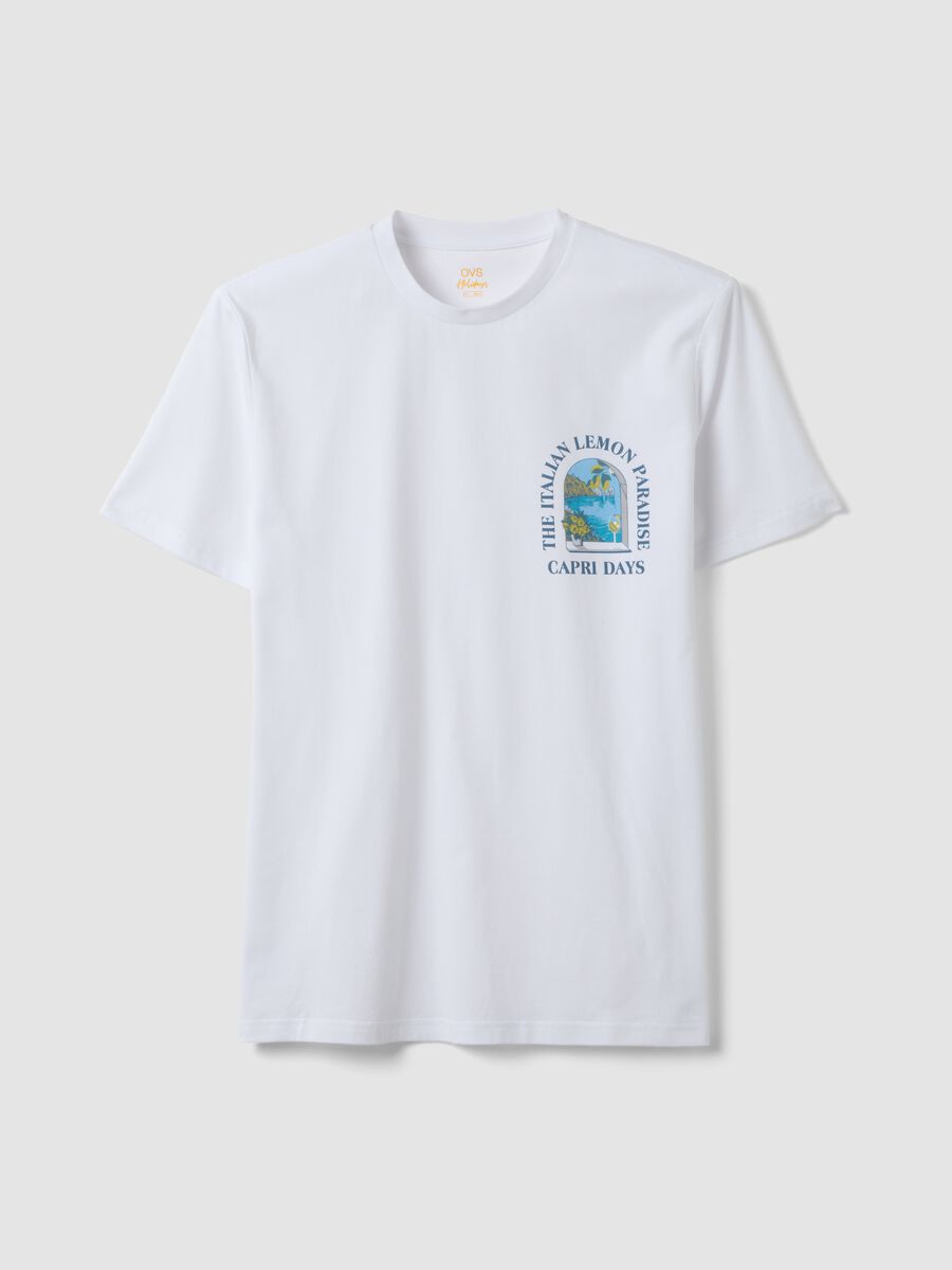 White pure cotton T-shirt with chest print, regular fit_4