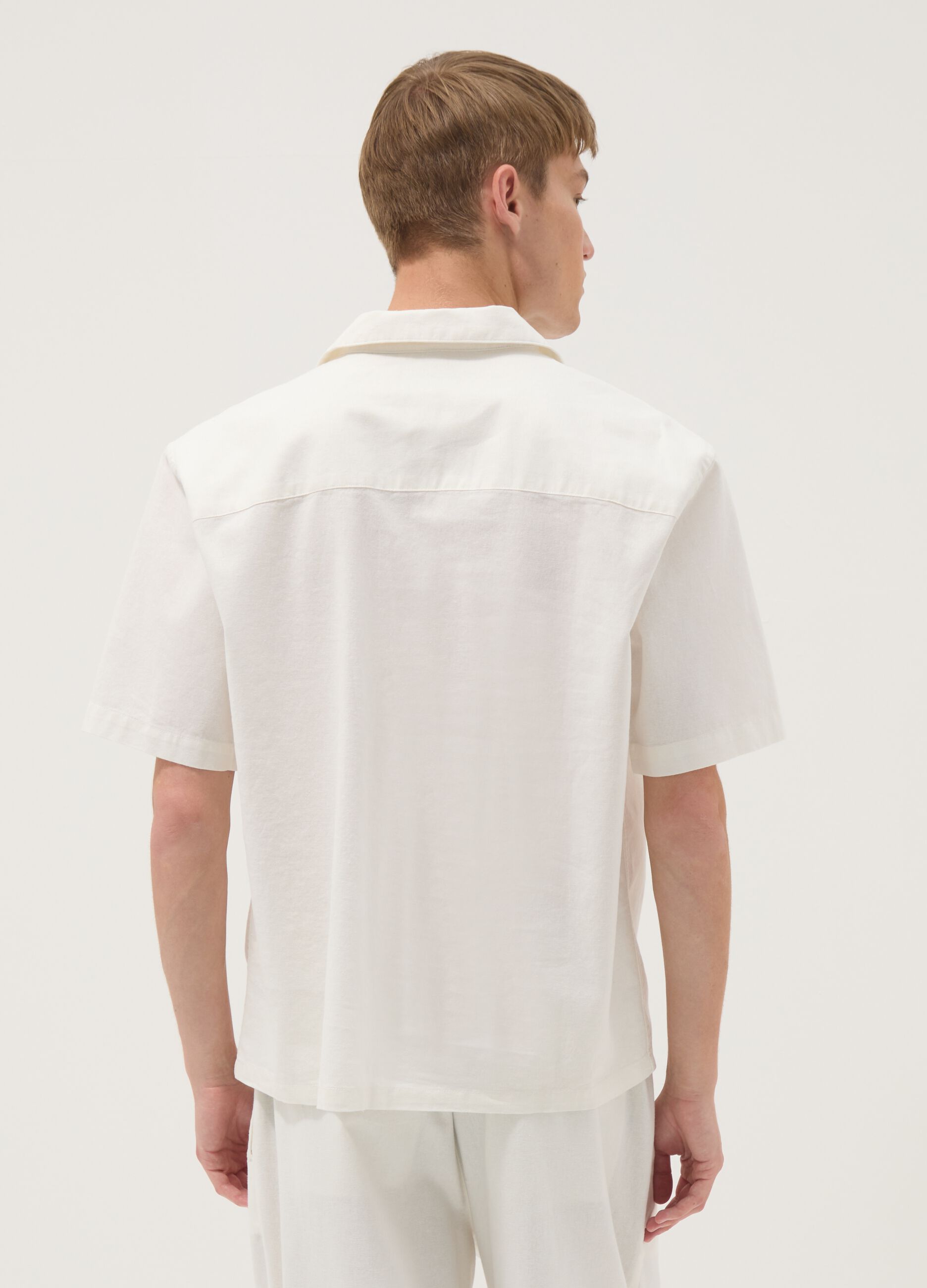 White linen-cotton blend shirt