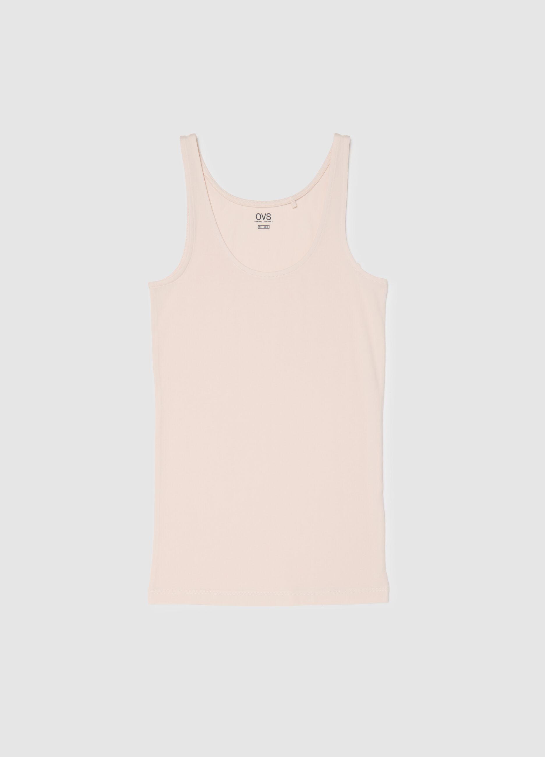 Beige regular fit stretch cotton tank top