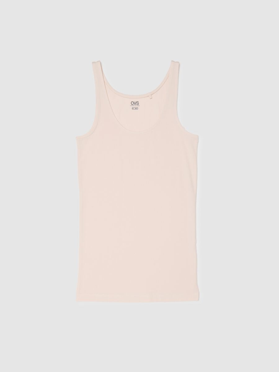 Beige regular fit stretch cotton tank top_0