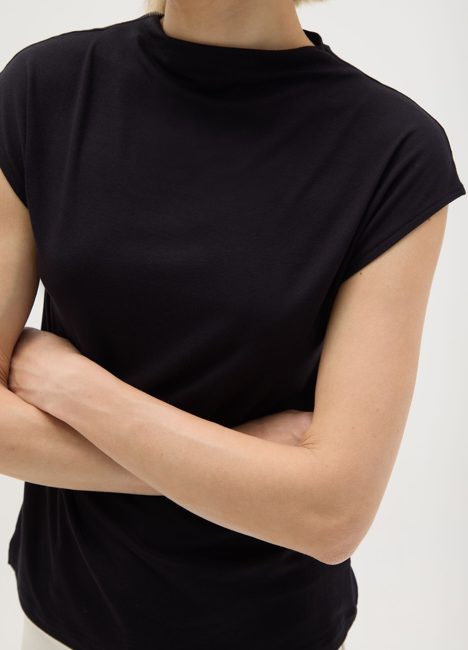Black viscose blend top in relaxed fit