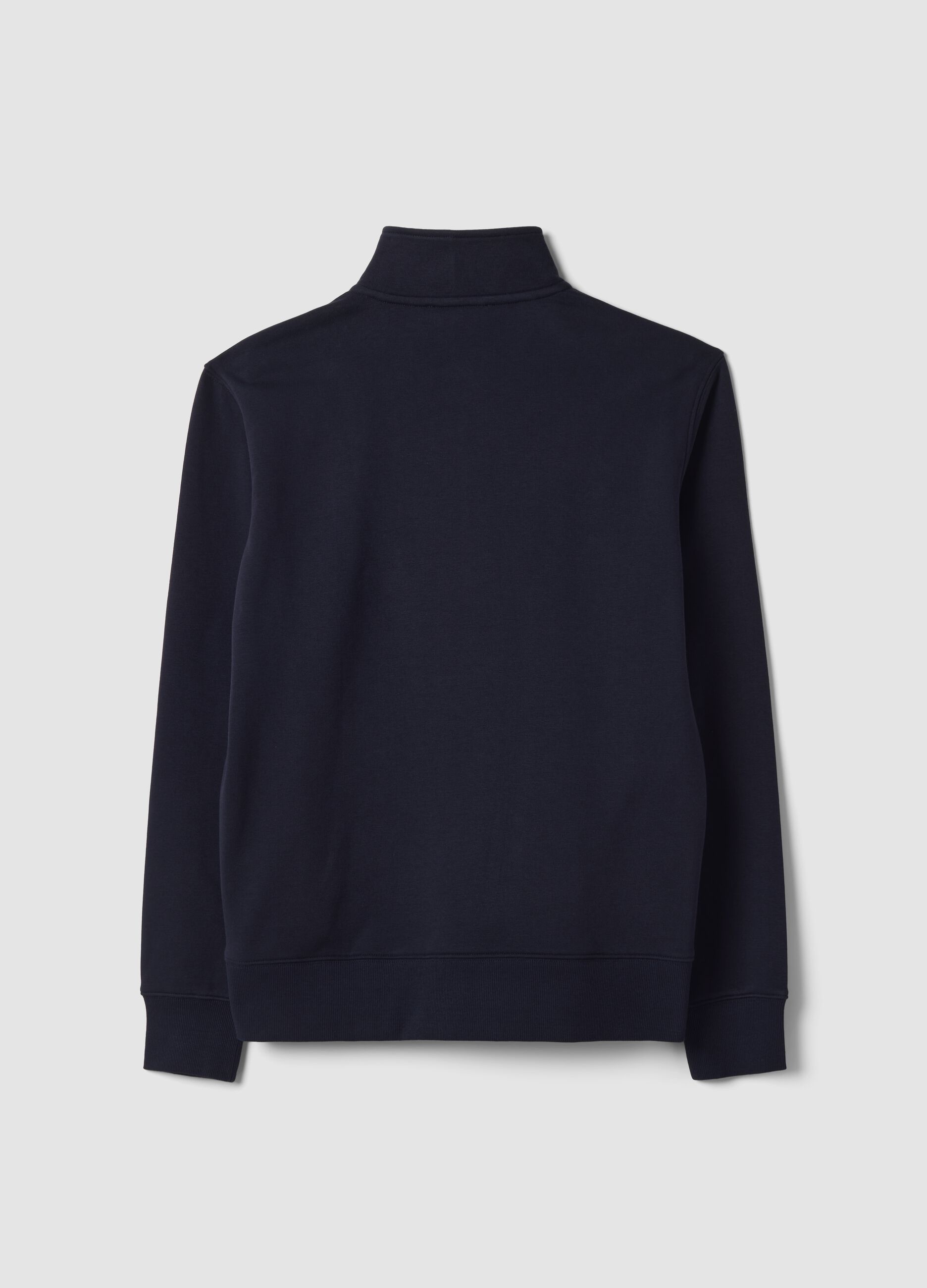 Blue cotton-blend half-zip sweatshirt with crew neck