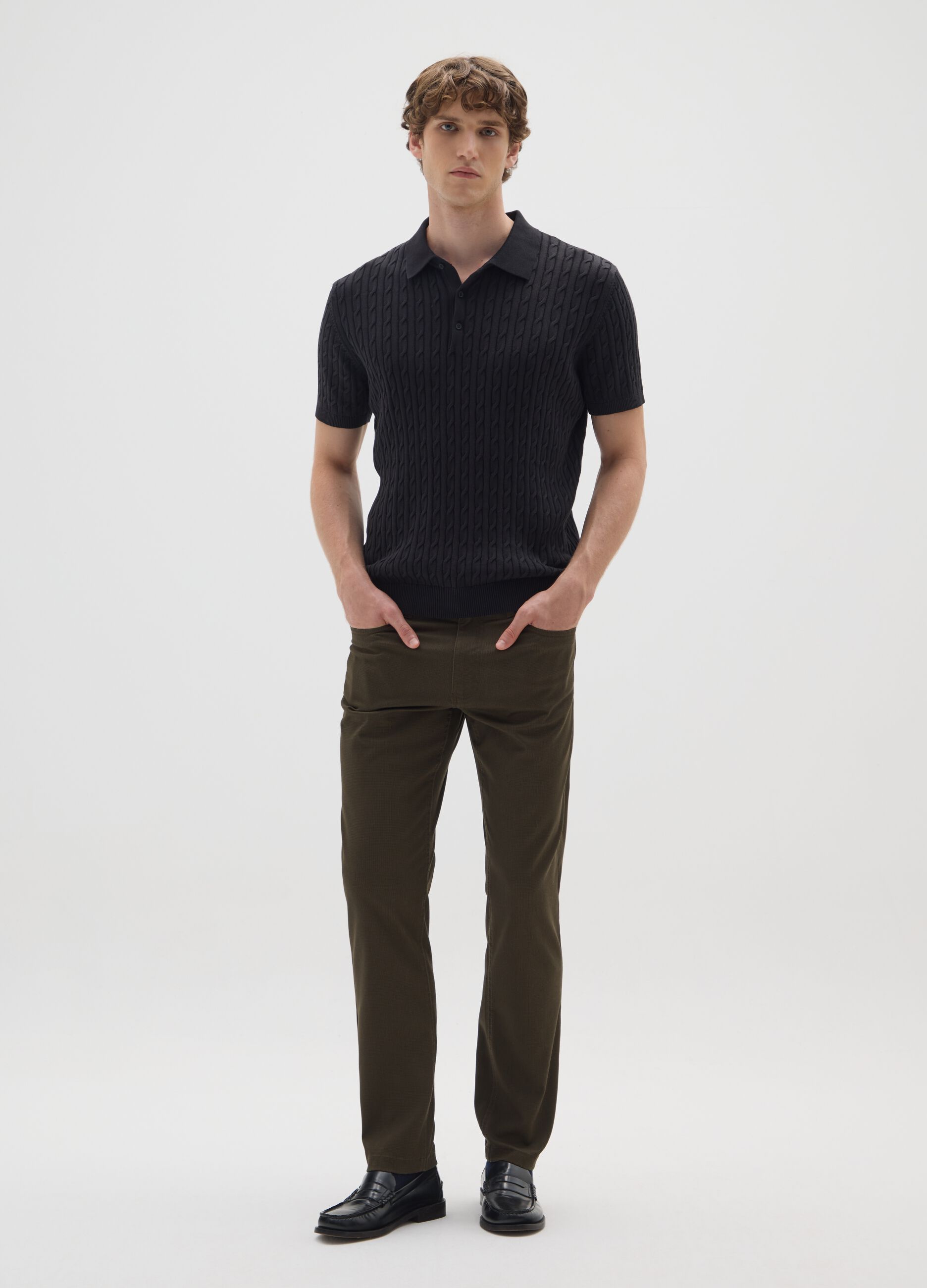 Brown slim fit trousers with five pockets