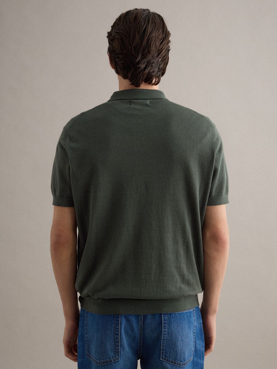 Regular fit green cotton, linen and silk blend polo_3