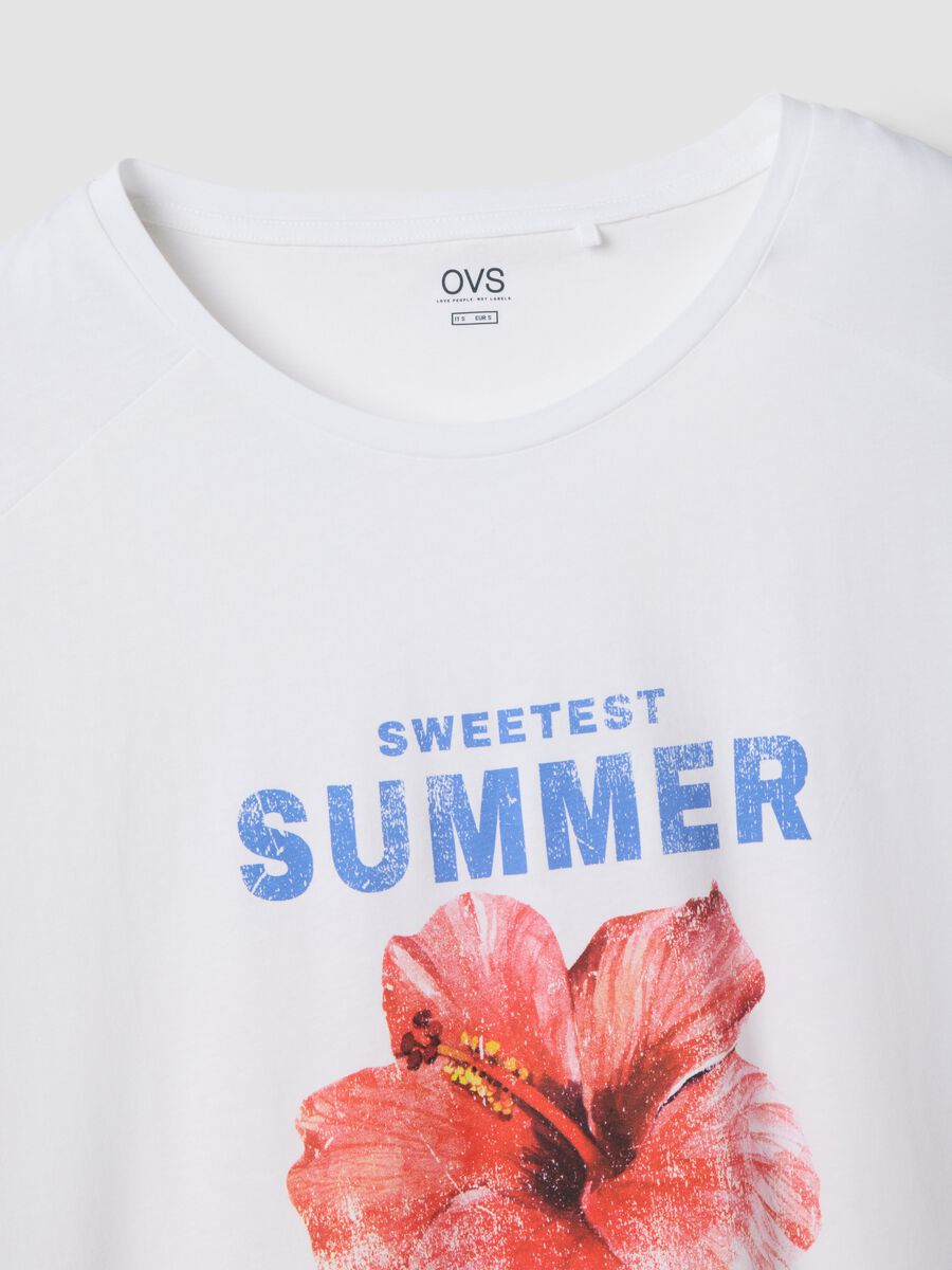 Camicia da notte bianca in puro cotone organico regular fit con fiore_1