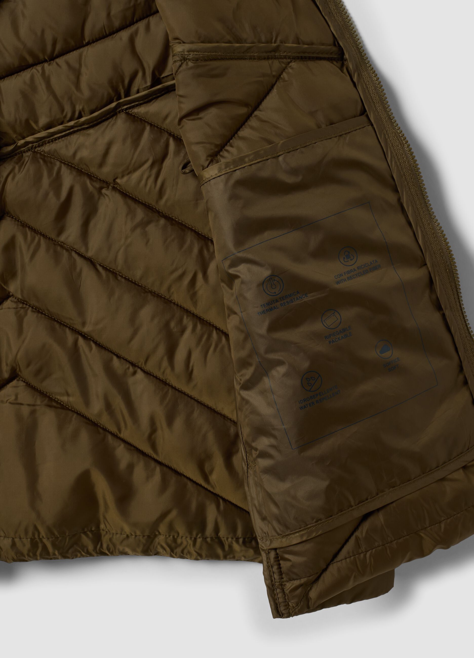 Green ultralight quilted gilet with zip and high neck