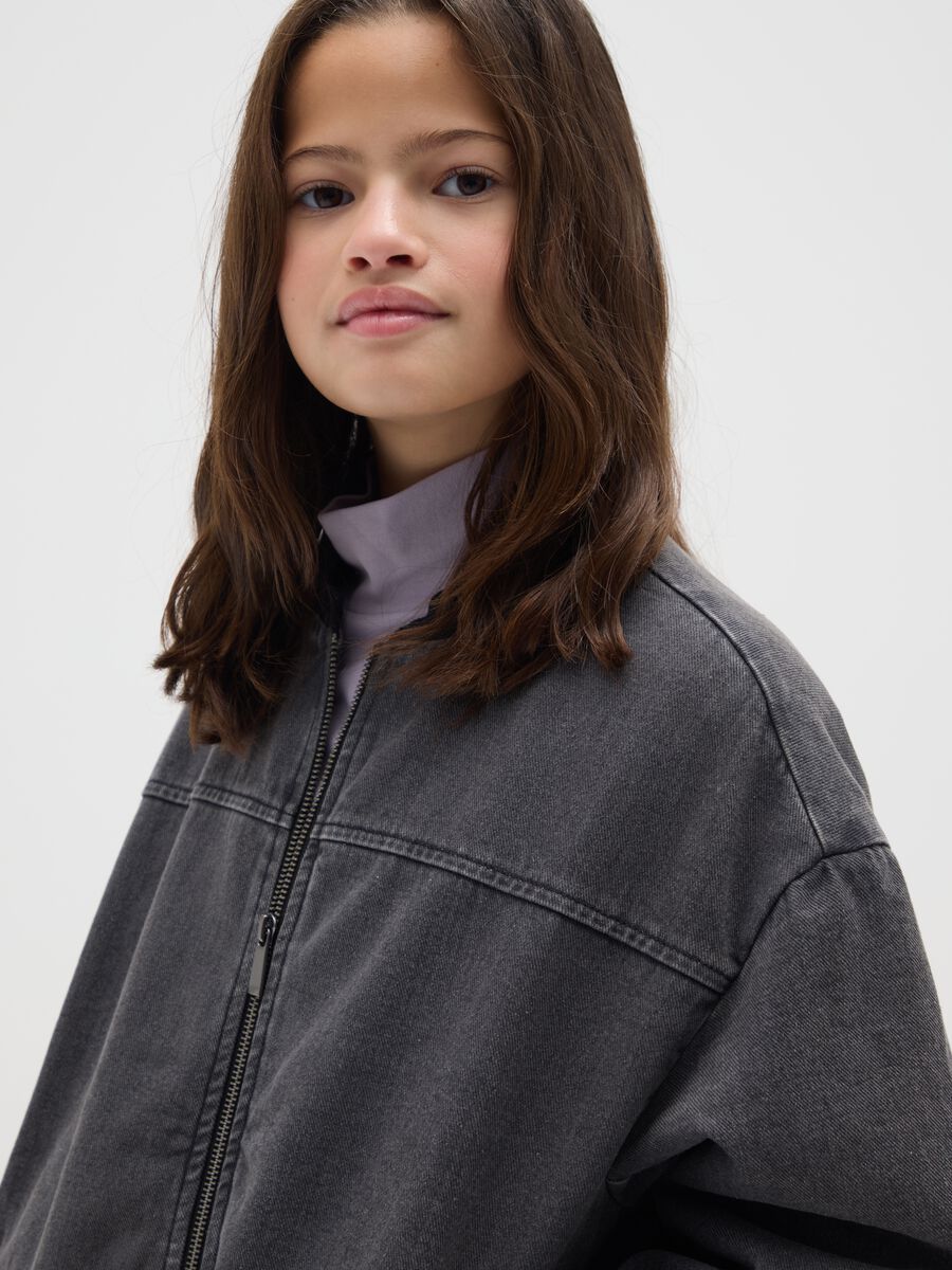 Girls' oversized grey cotton bomber jacket_2