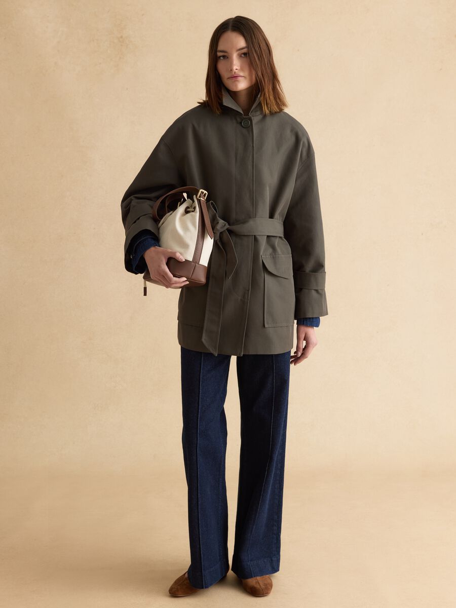 Green cotton blend trench coat with belt, regular fit_2