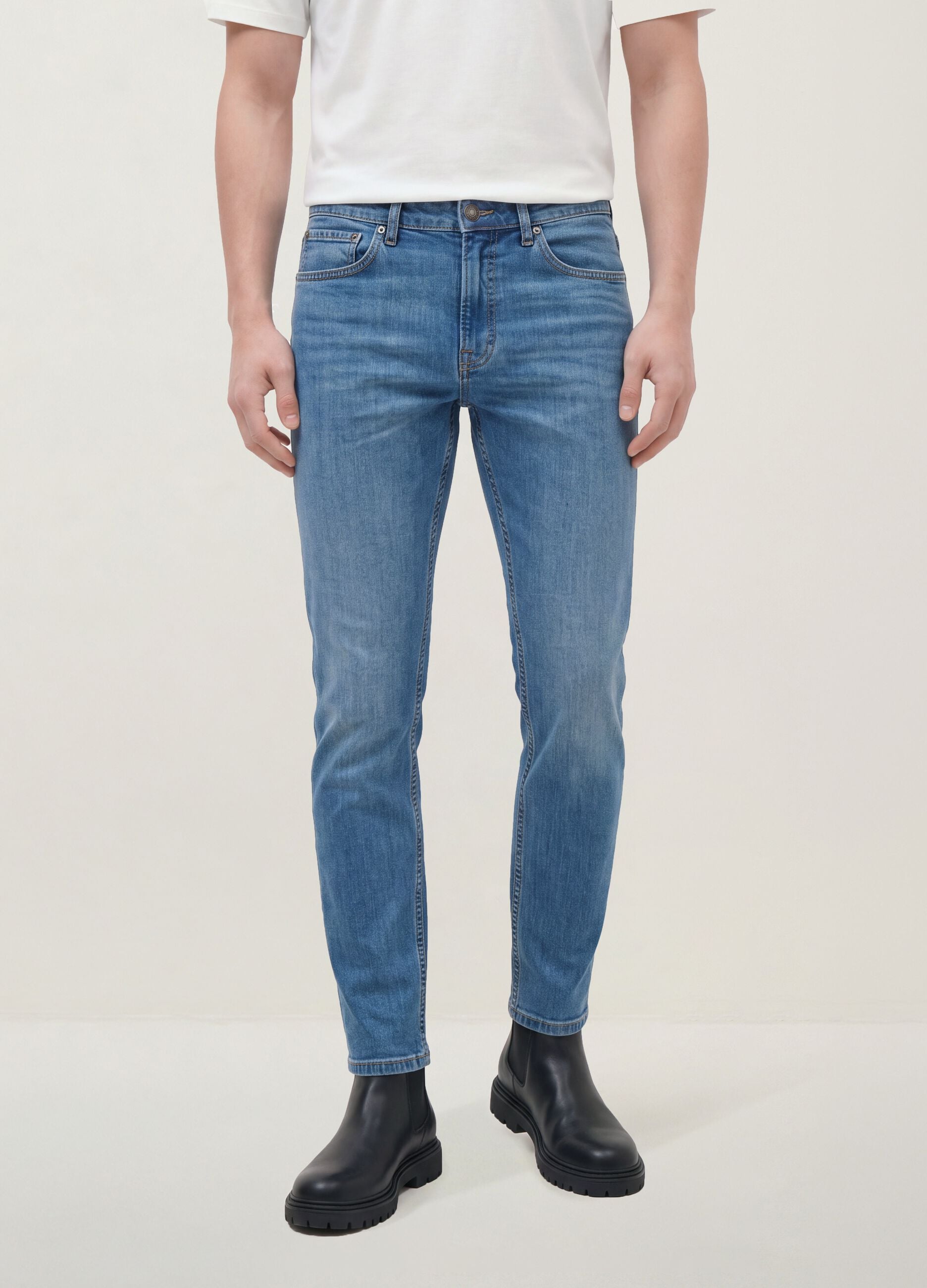 Light-wash slim-fit stretch cotton jeans