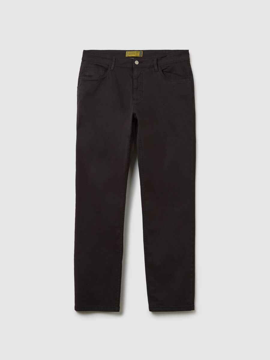Pantaloni in cotone elasticizzato neri regular fit_0