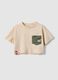 Pure cotton beige boxy fit girl's t-shirt with camouflage pocket_3