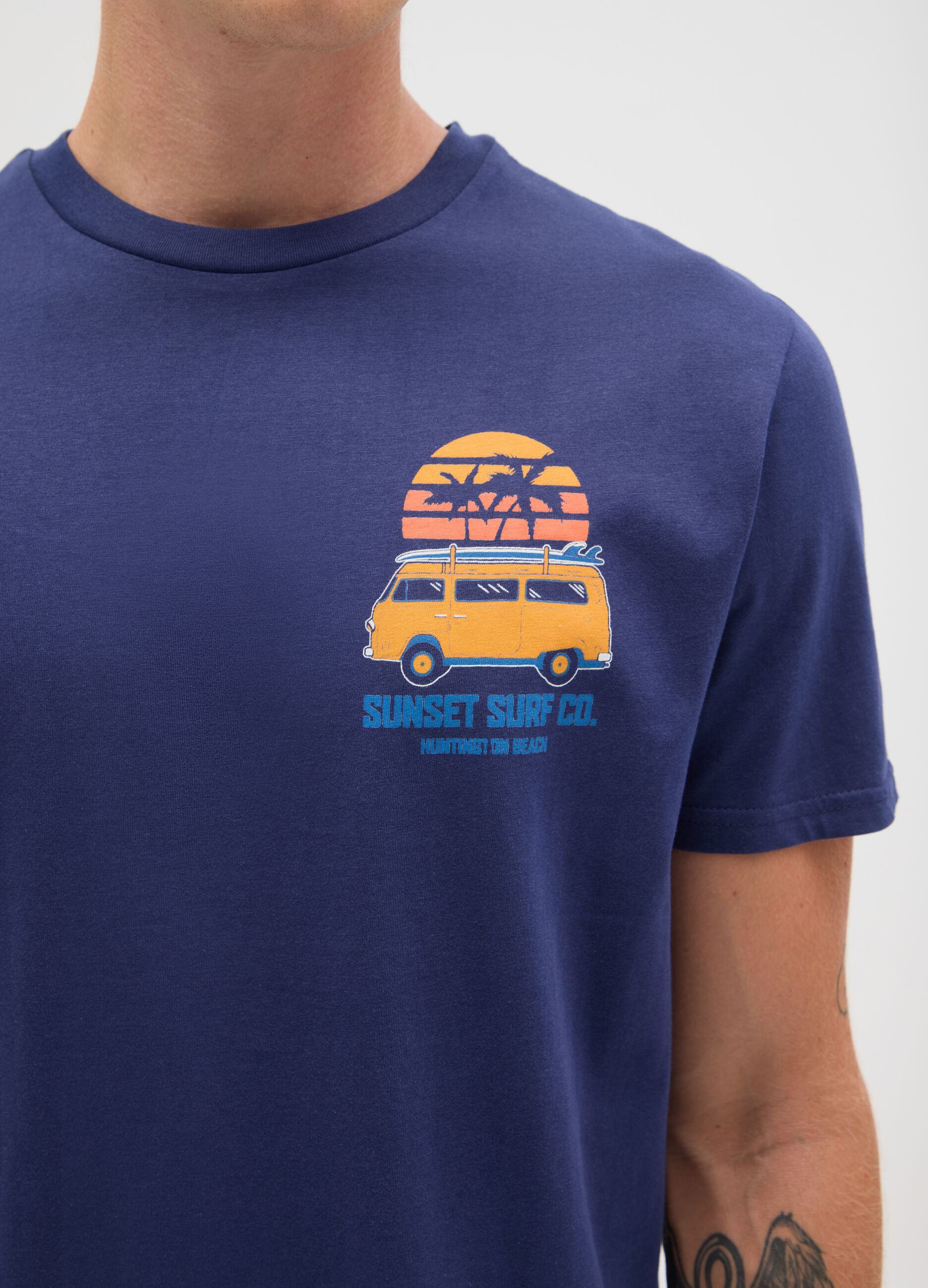 Men's blue pure cotton regular fit t-shirt with print