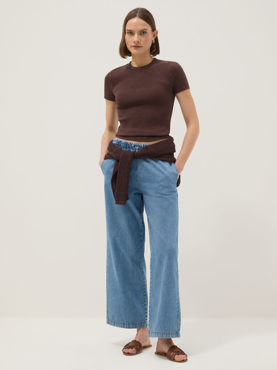 Brown stretch cotton fitted t-shirt_1