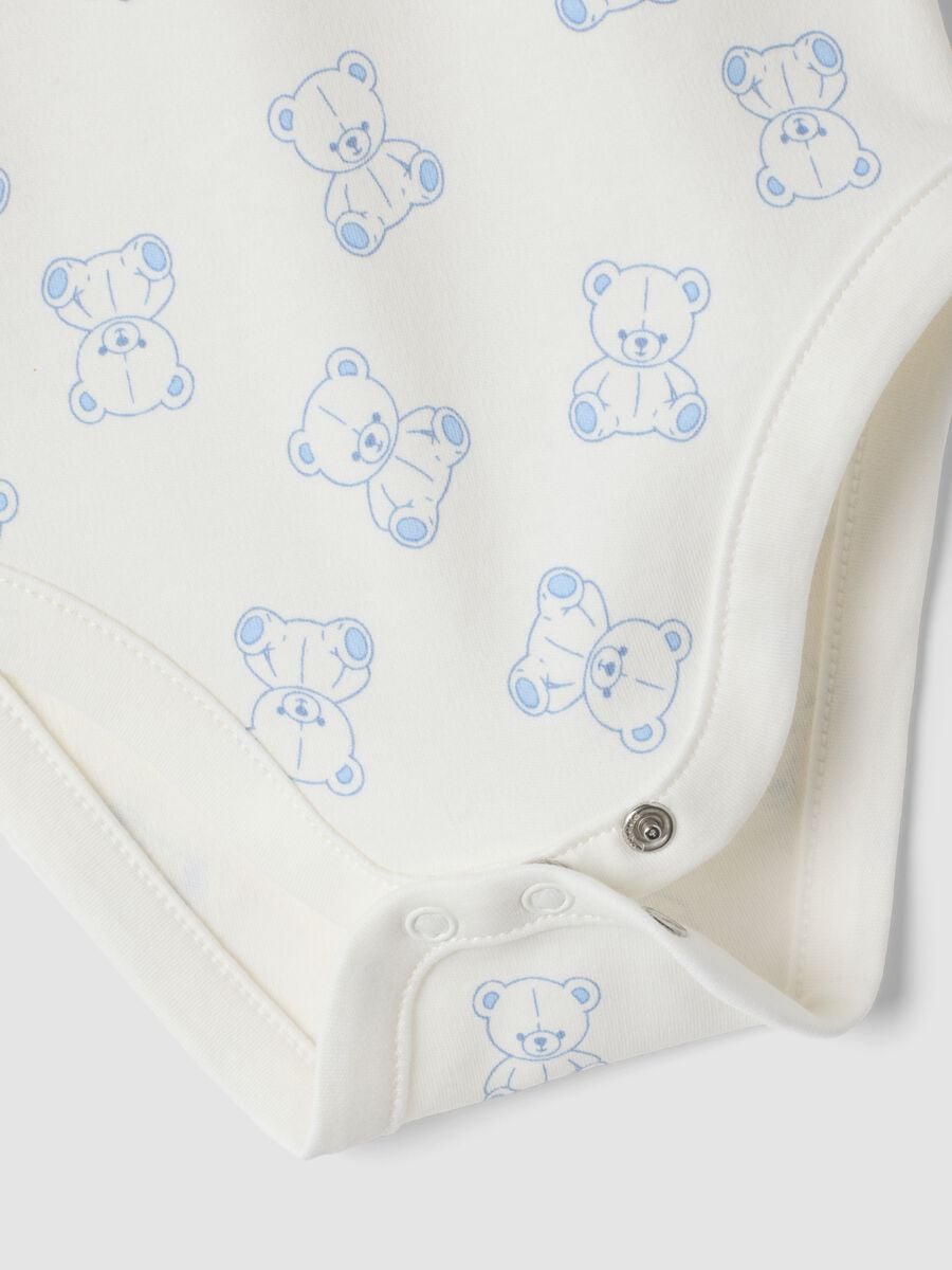 2-pack white organic cotton baby bodysuits with teddy bear print_2