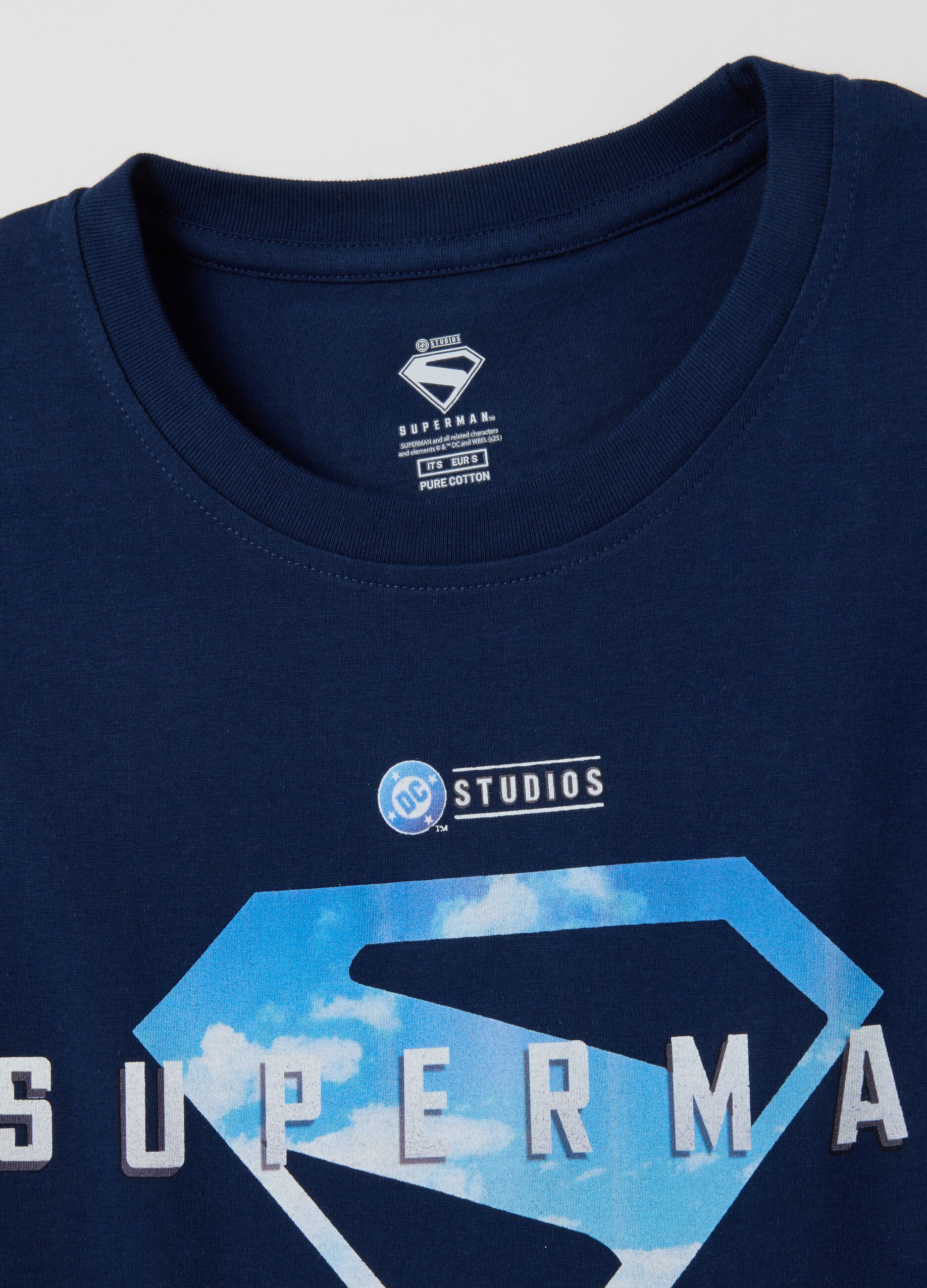 Men's pure cotton blue T-shirt with Superman logo