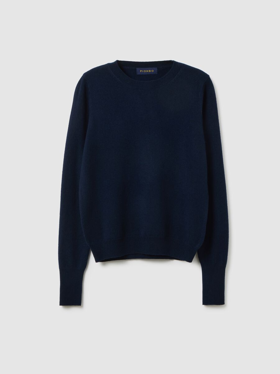 Regular Fit Blue Crew Neck Pure Cashmere Sweater_4