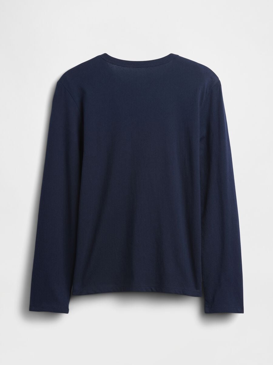 T-shirt blu a maniche lunghe in puro cotone con logo GAP_1