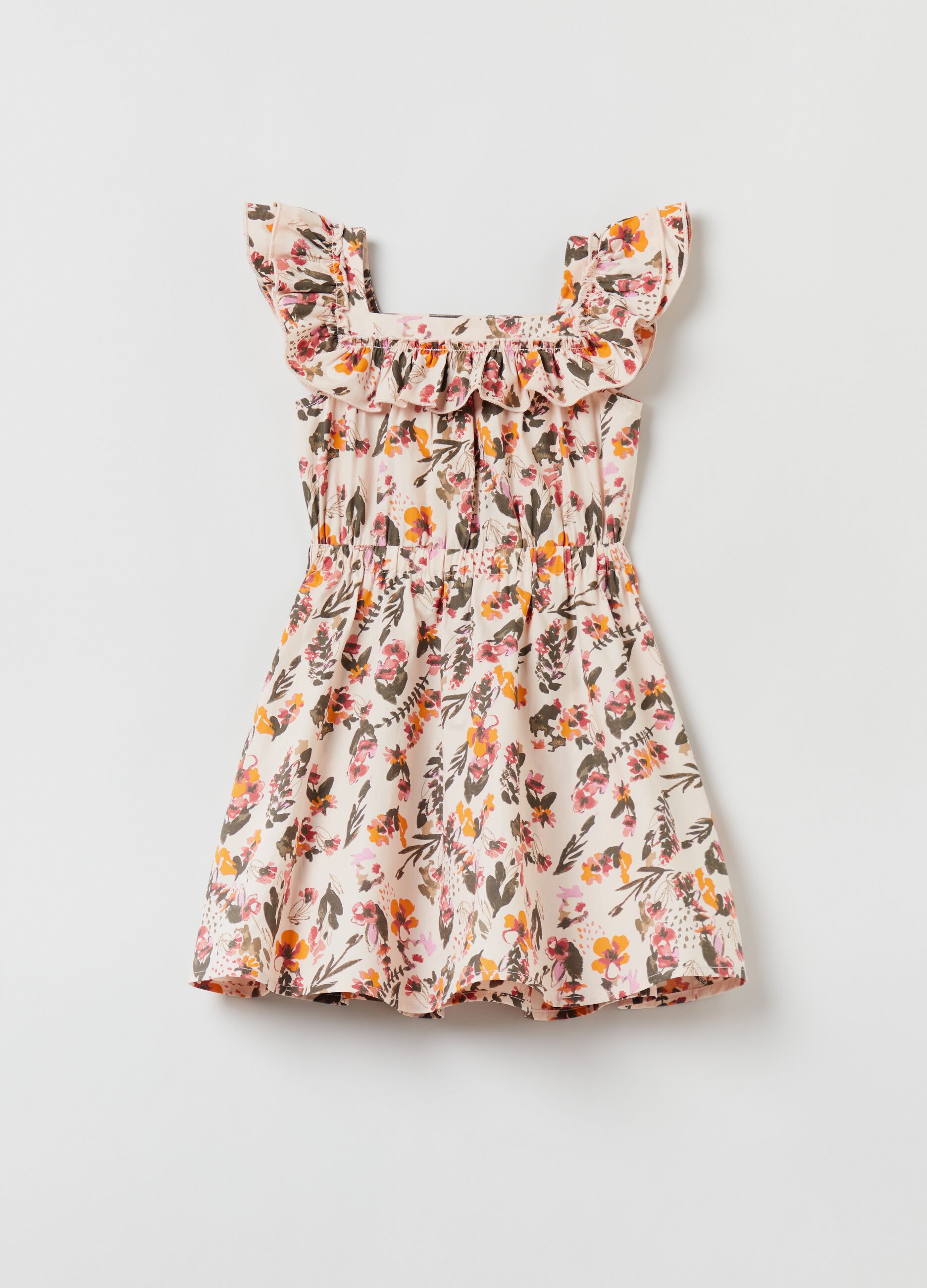 Vestito floreale in cotone con rouche_1