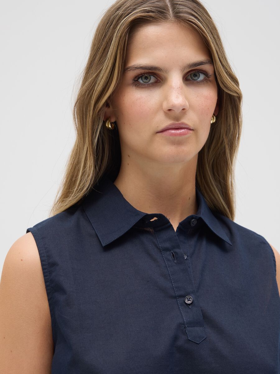 Women's Sleeveless Blue Cotton Shirt - Regular Fit_3