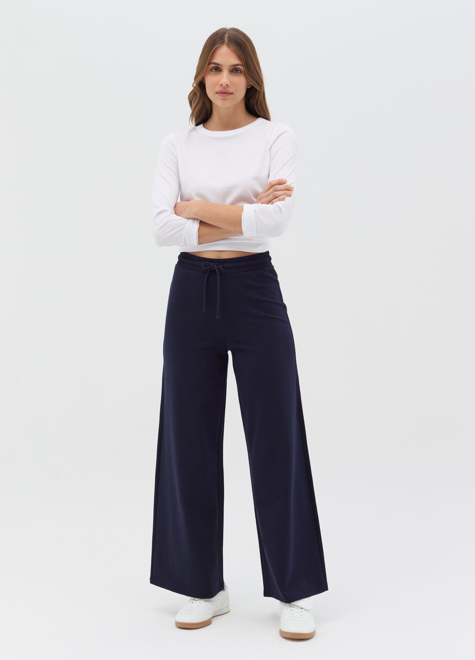 Wide-leg joggers in fleece