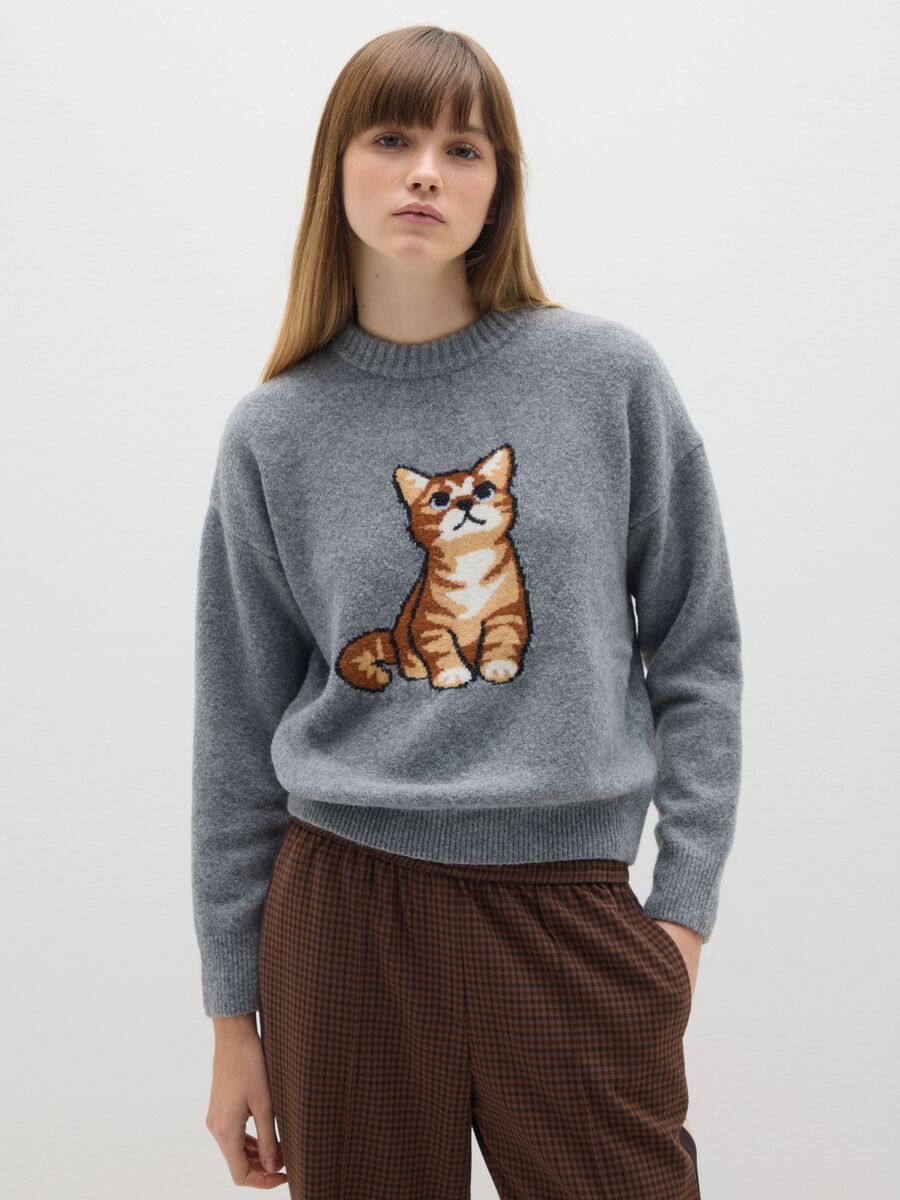 Grey regular fit jumper with print_0