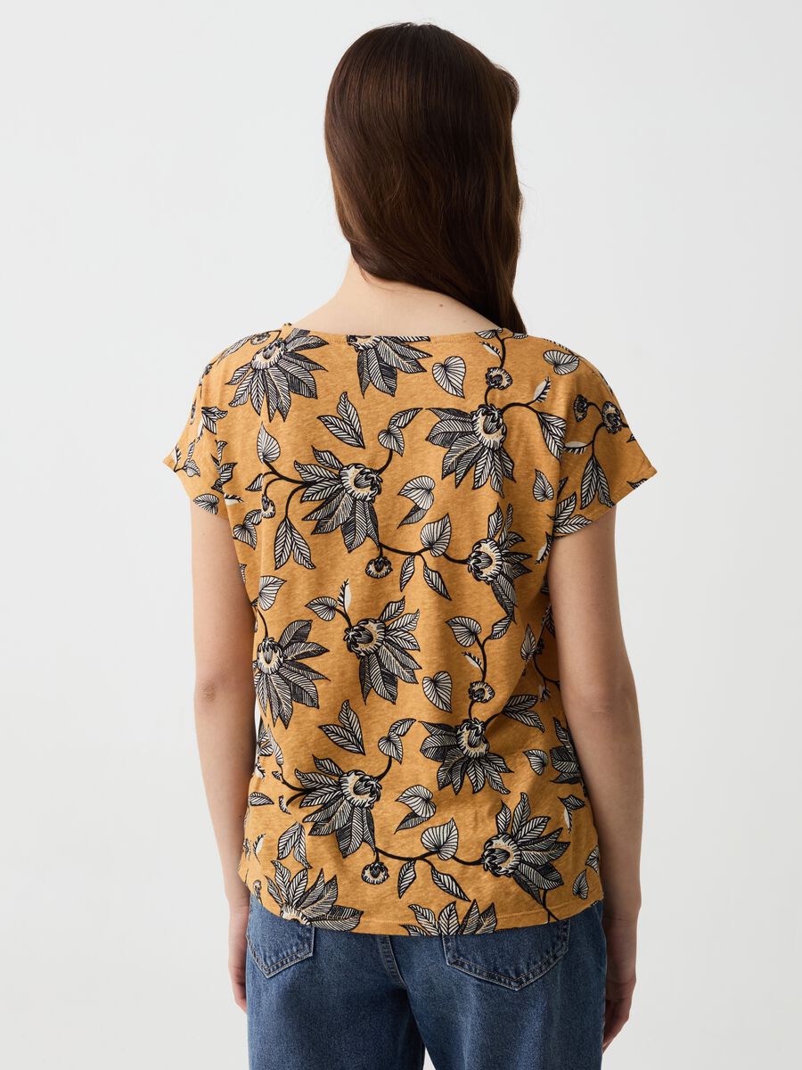 Cotton and linen T-shirt with floral print_2