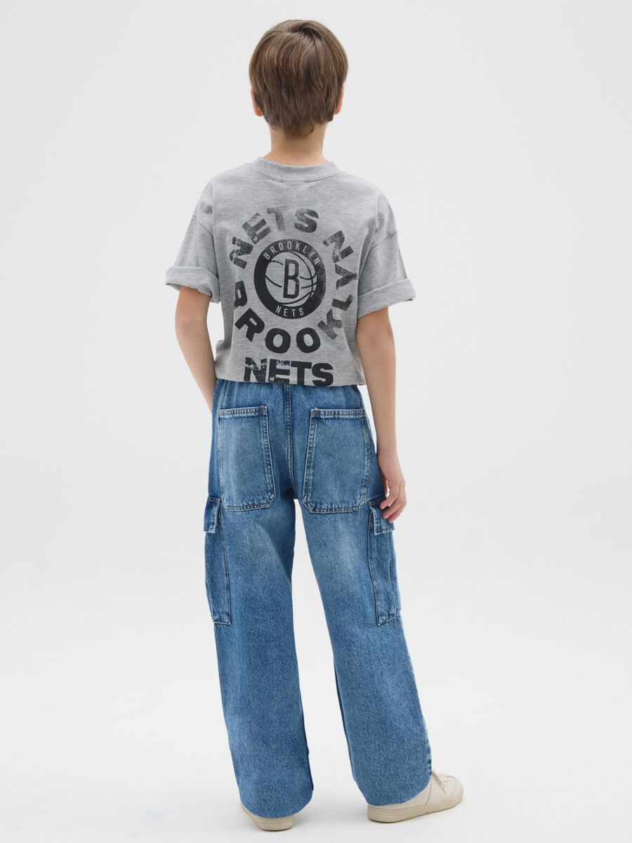 Jeans cargo blu da ragazzo in puro cotone denim relaxed fit_1