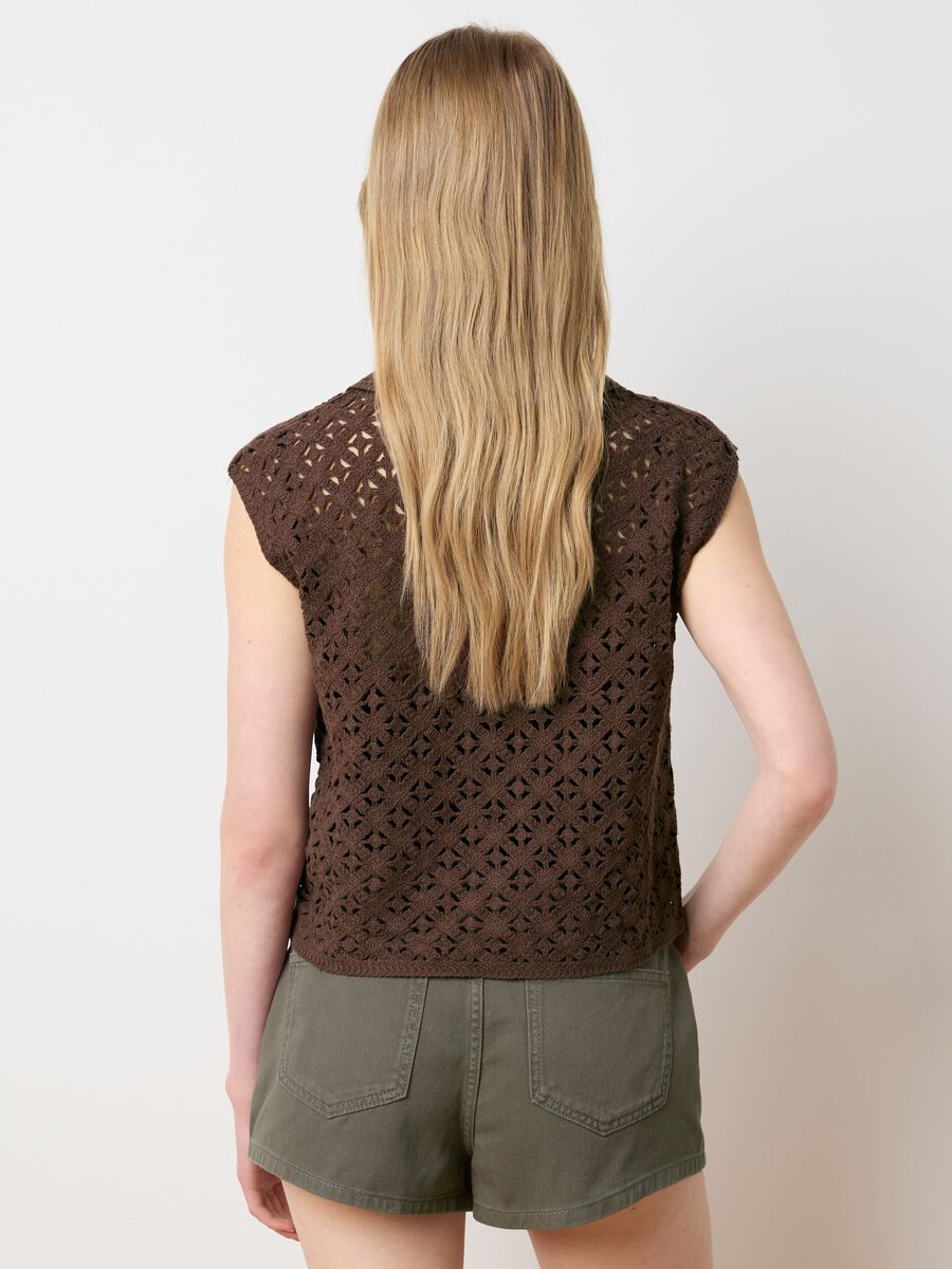 Brown cotton blend fitted women's top with sequins_3