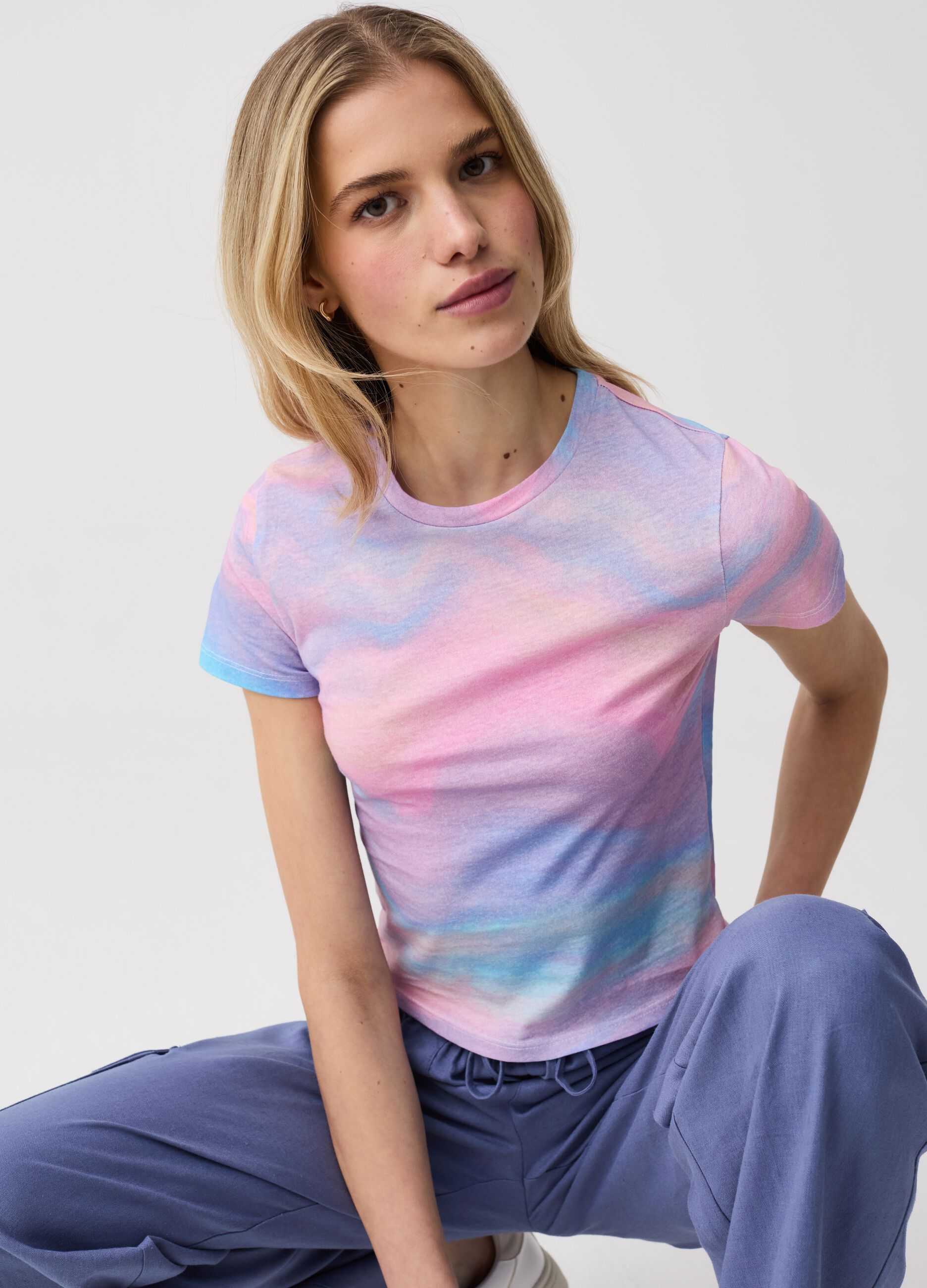 T-shirt in cotone con fantasia Tie Dye