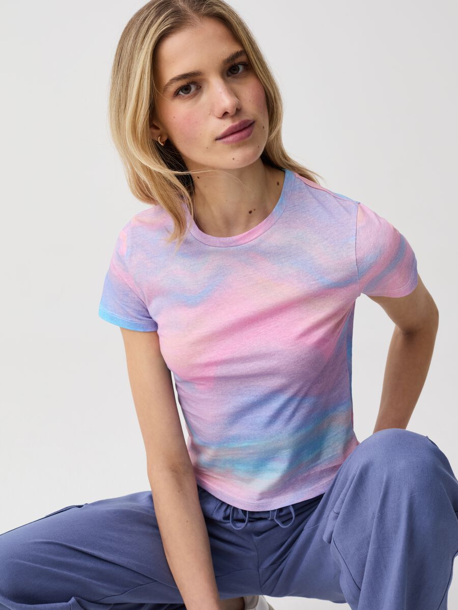 T-shirt in cotone con fantasia Tie Dye_0