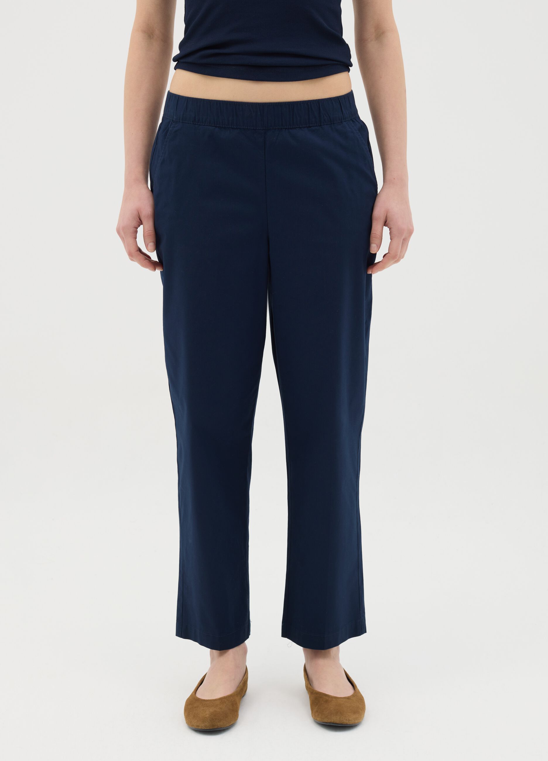 Pantaloni da donna in cotone elasticizzato blu regular fit