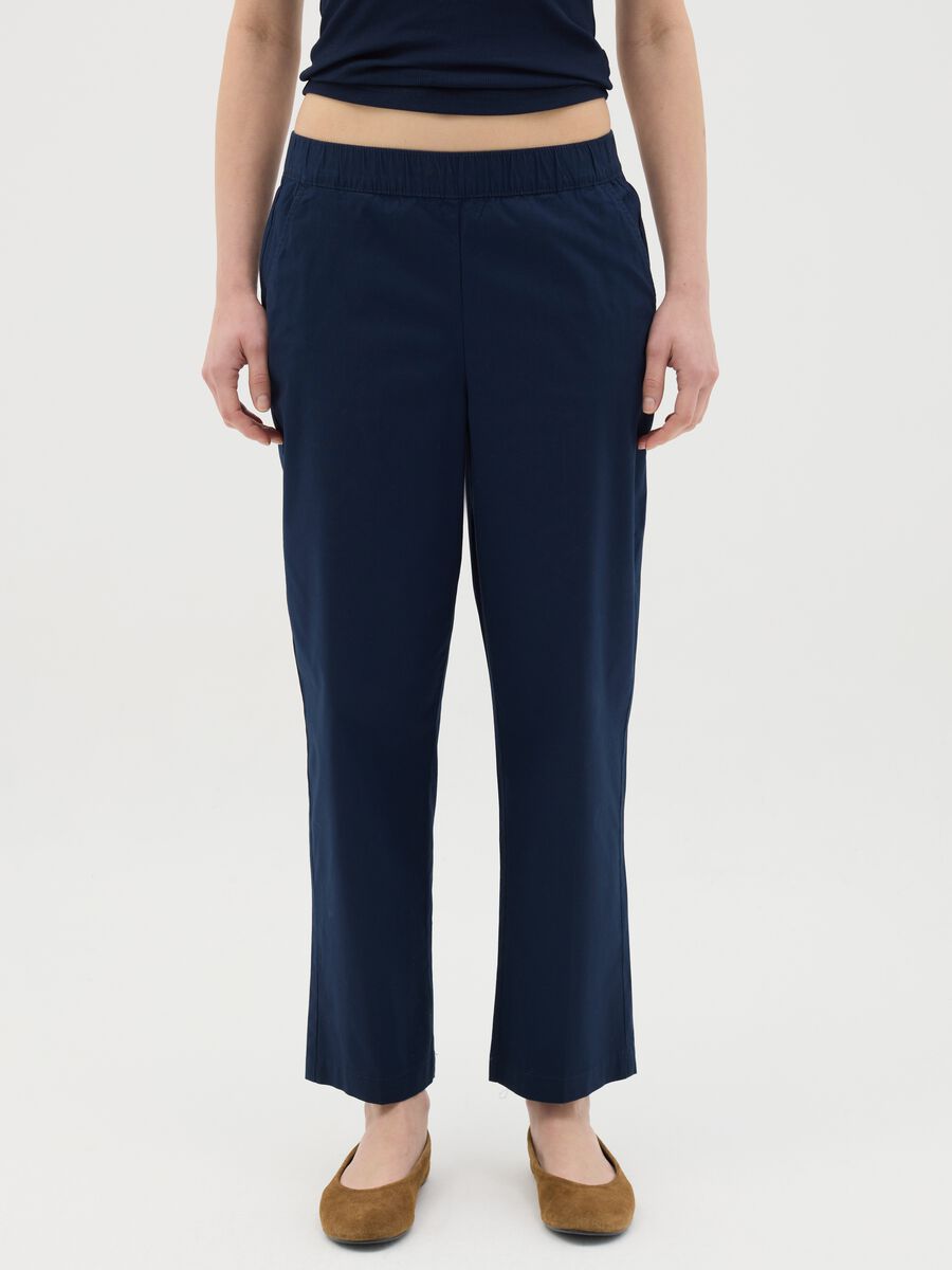 Women's regular fit blue stretch cotton trousers_1
