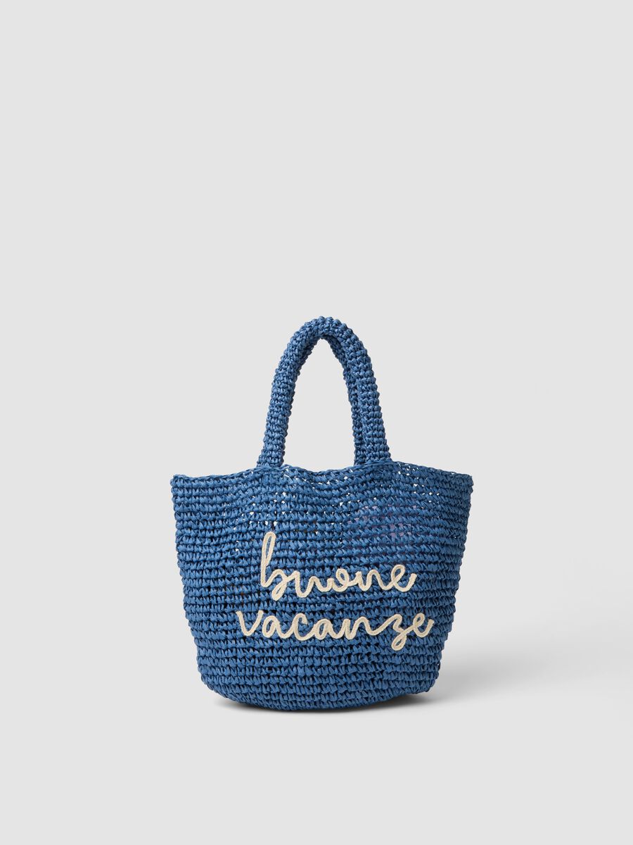Borsa mare blu in puro tessuto carta intrecciato_0
