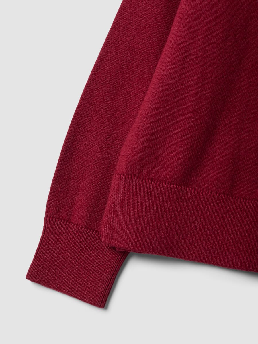 Red cotton-blend crew-neck cardigan, regular fit, for girls_3