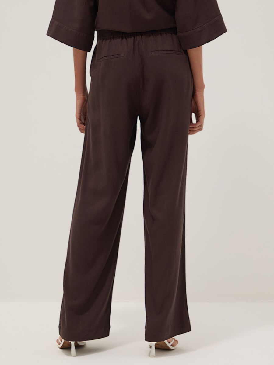 Brown viscose and linen-blend straight-fit trousers_3