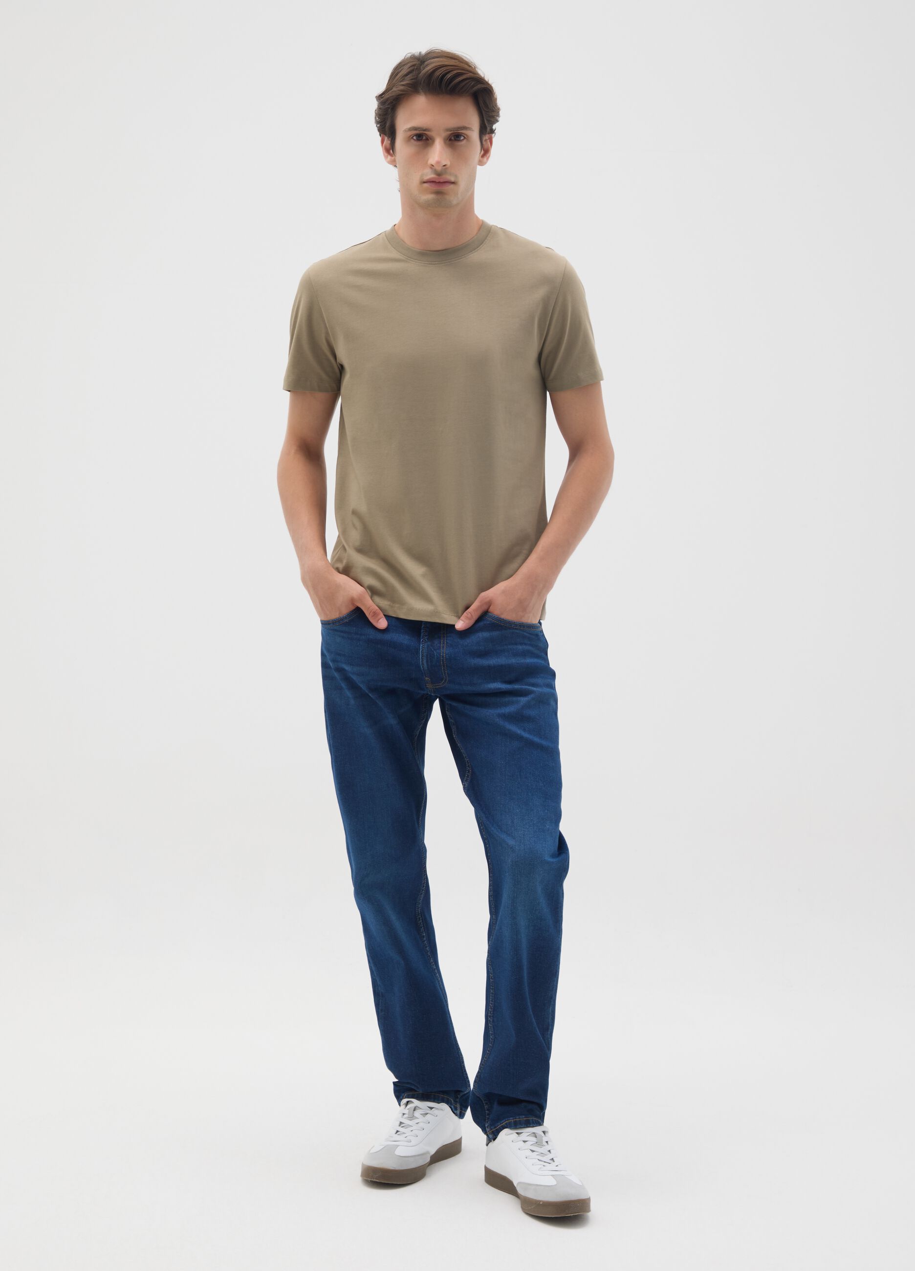 Beige pure cotton regular fit T-shirt