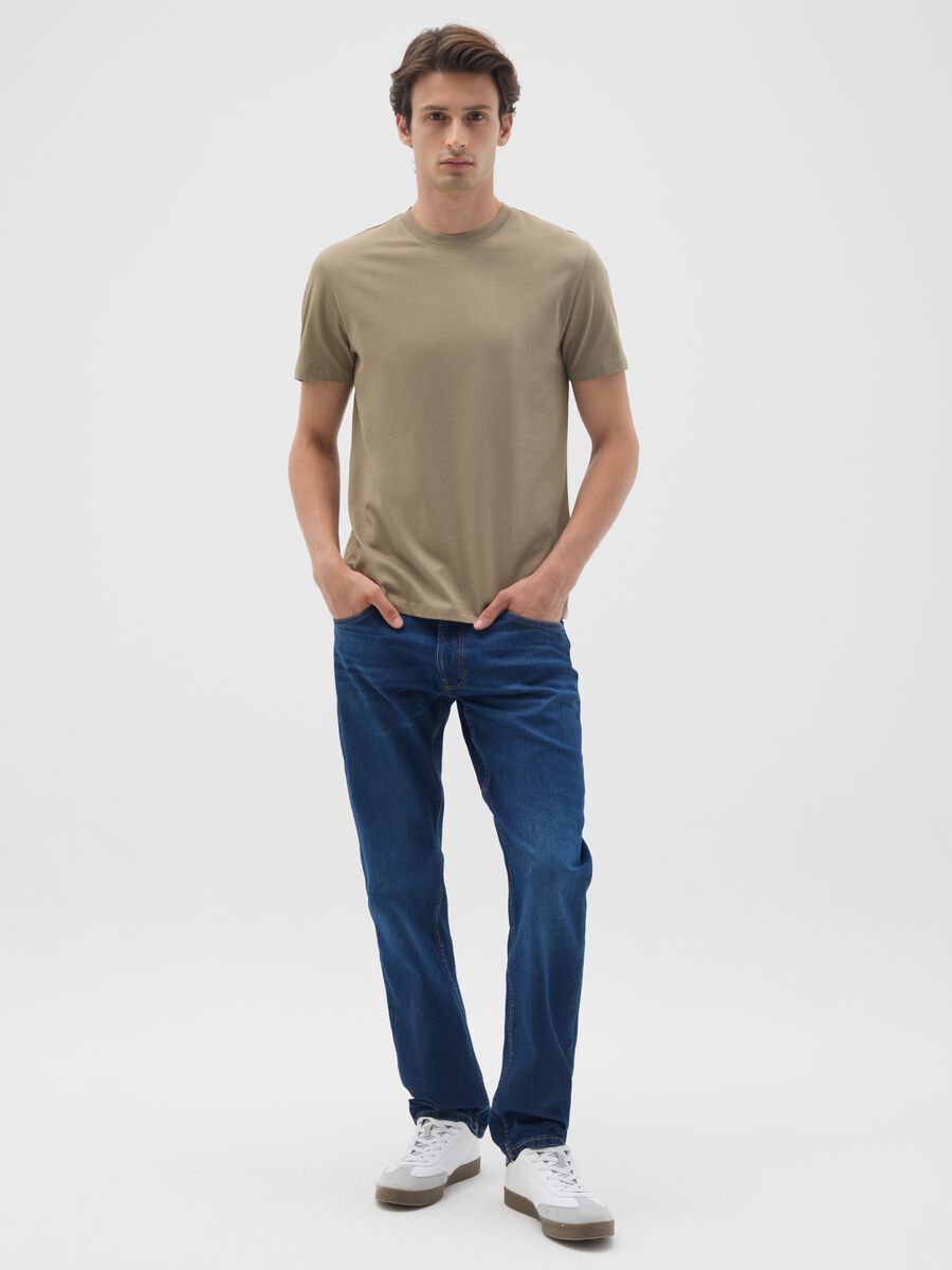 Beige pure cotton regular fit T-shirt_1