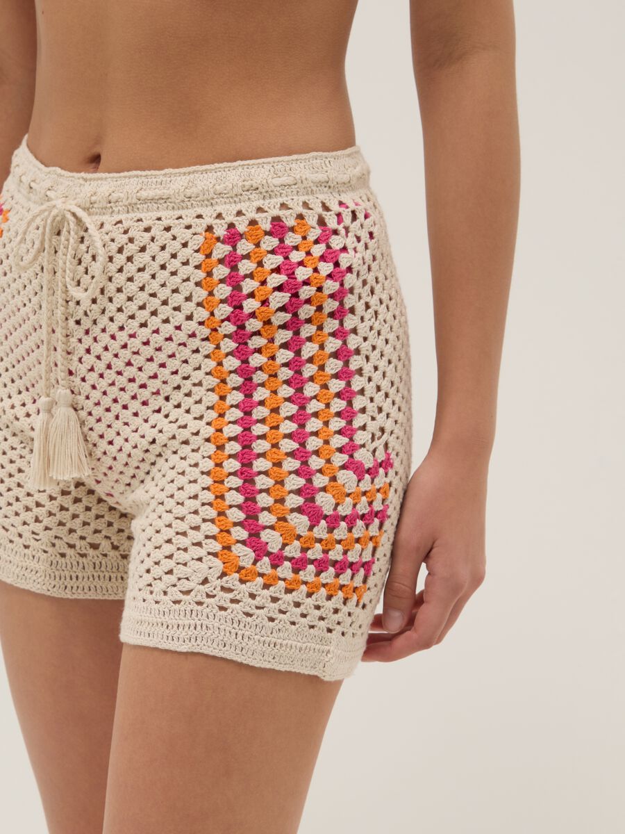 Shorts beige in puro cotone crochet_3