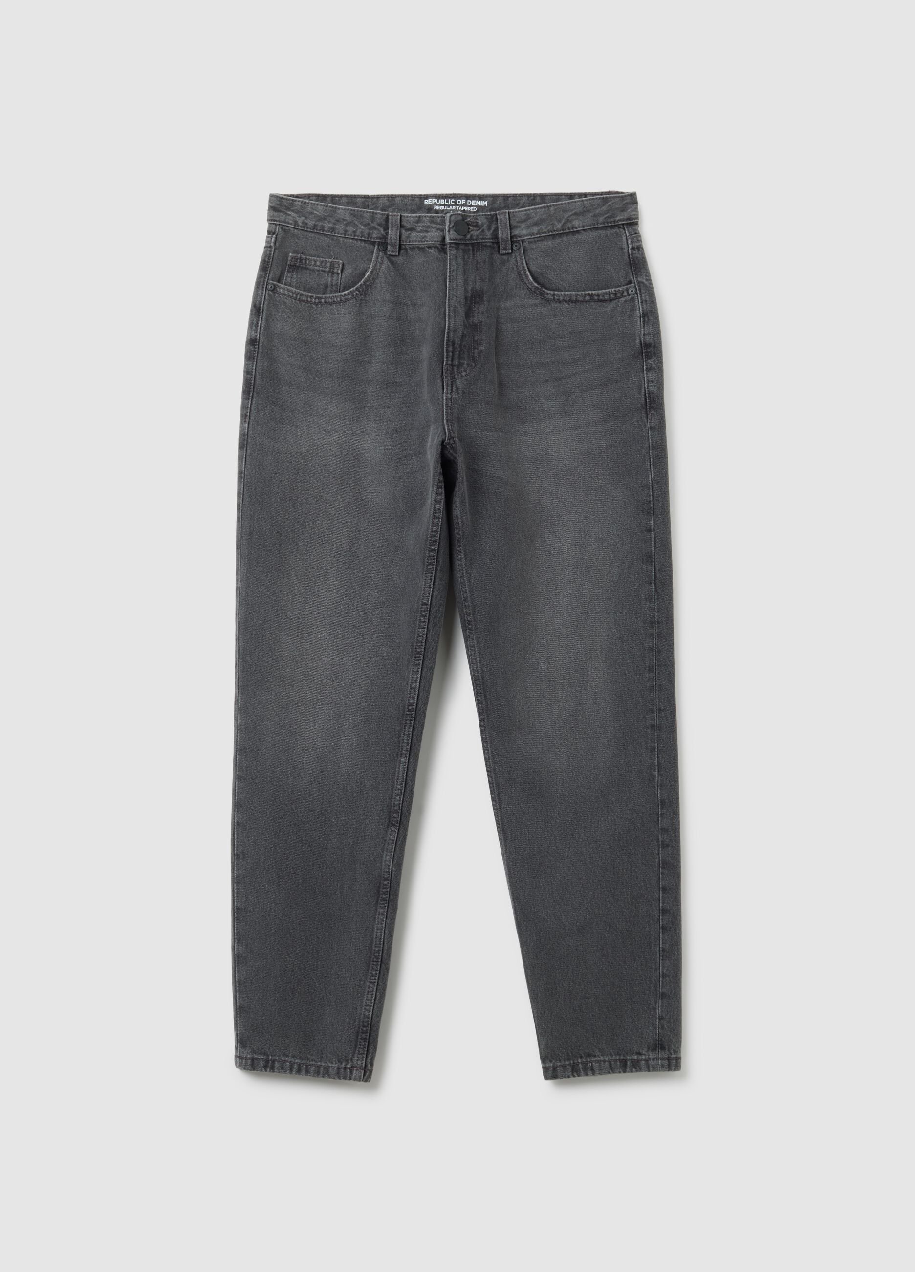 Jeans in puro cotone grigio regular tapered