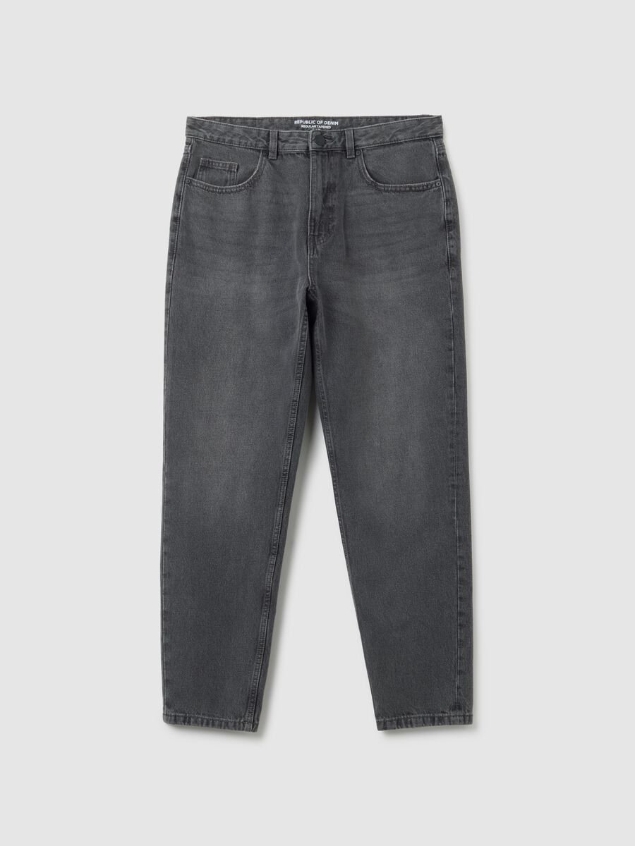 Jeans in puro cotone grigio regular tapered_0
