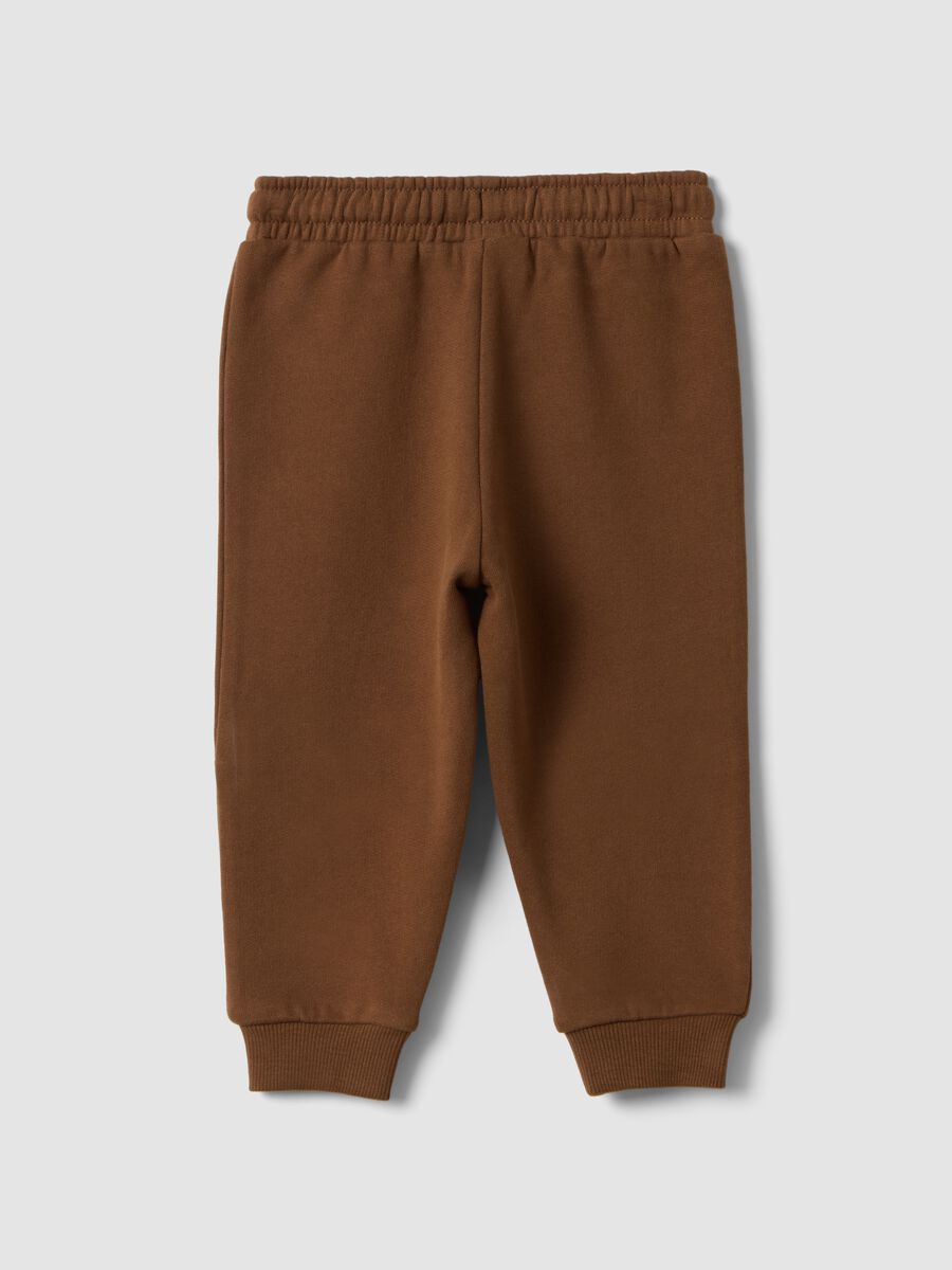 Pantaloni jogger marroni in puro cotone con stampa orsetto over fit_1