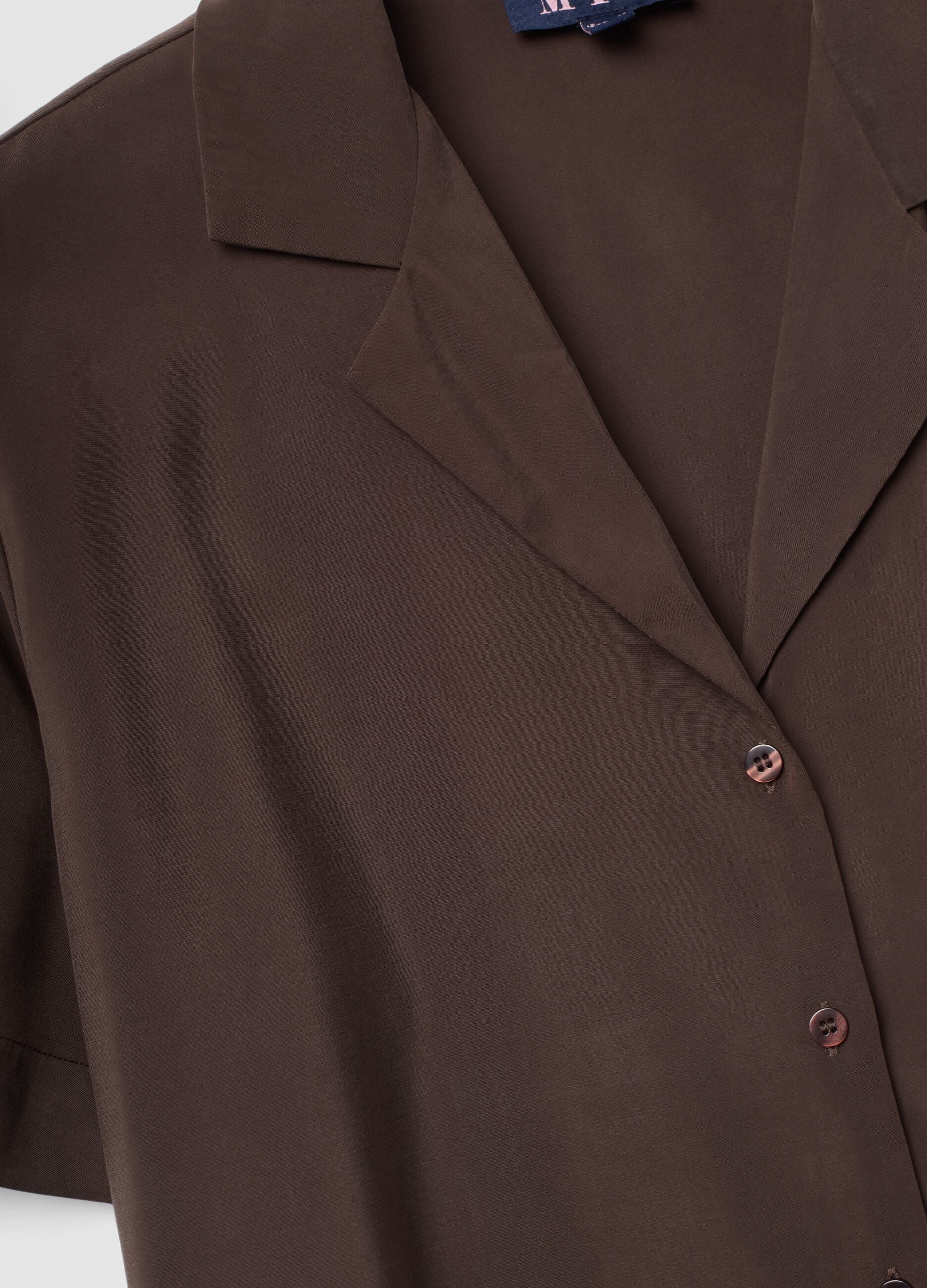 Camicia over fit marrone in misto viscosa a maniche corte