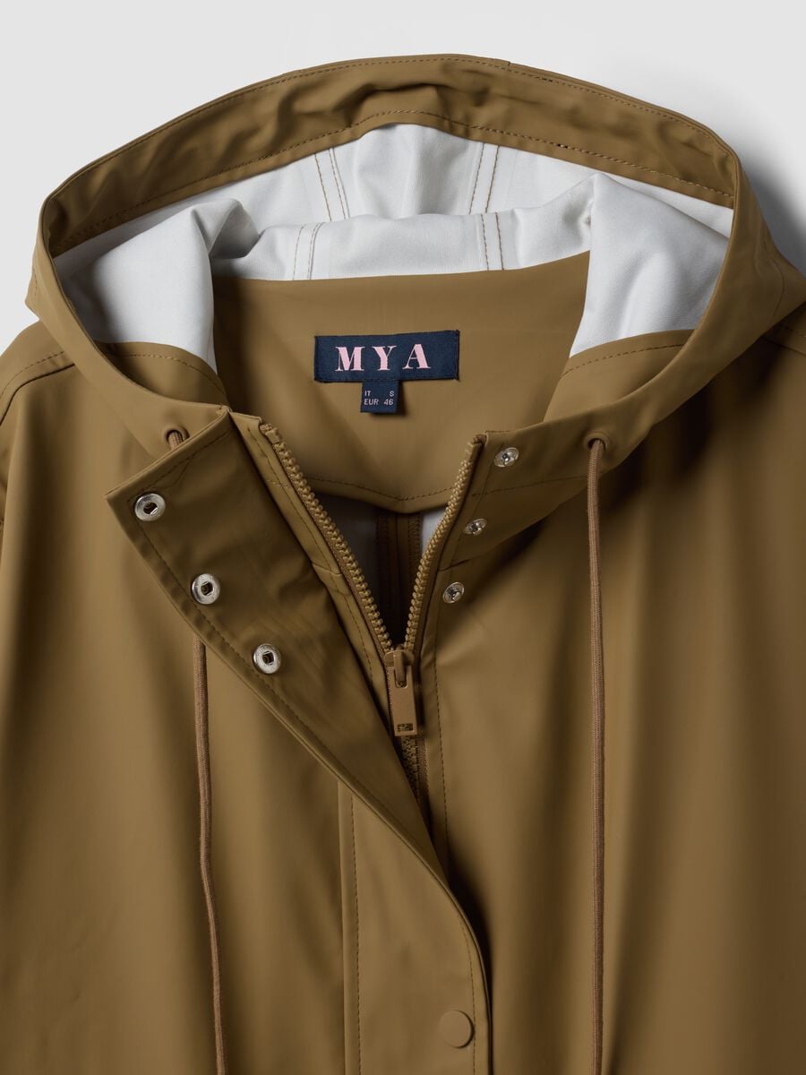 Brown rain jacket with hood, zip and snap-button fastening, regular fit_6