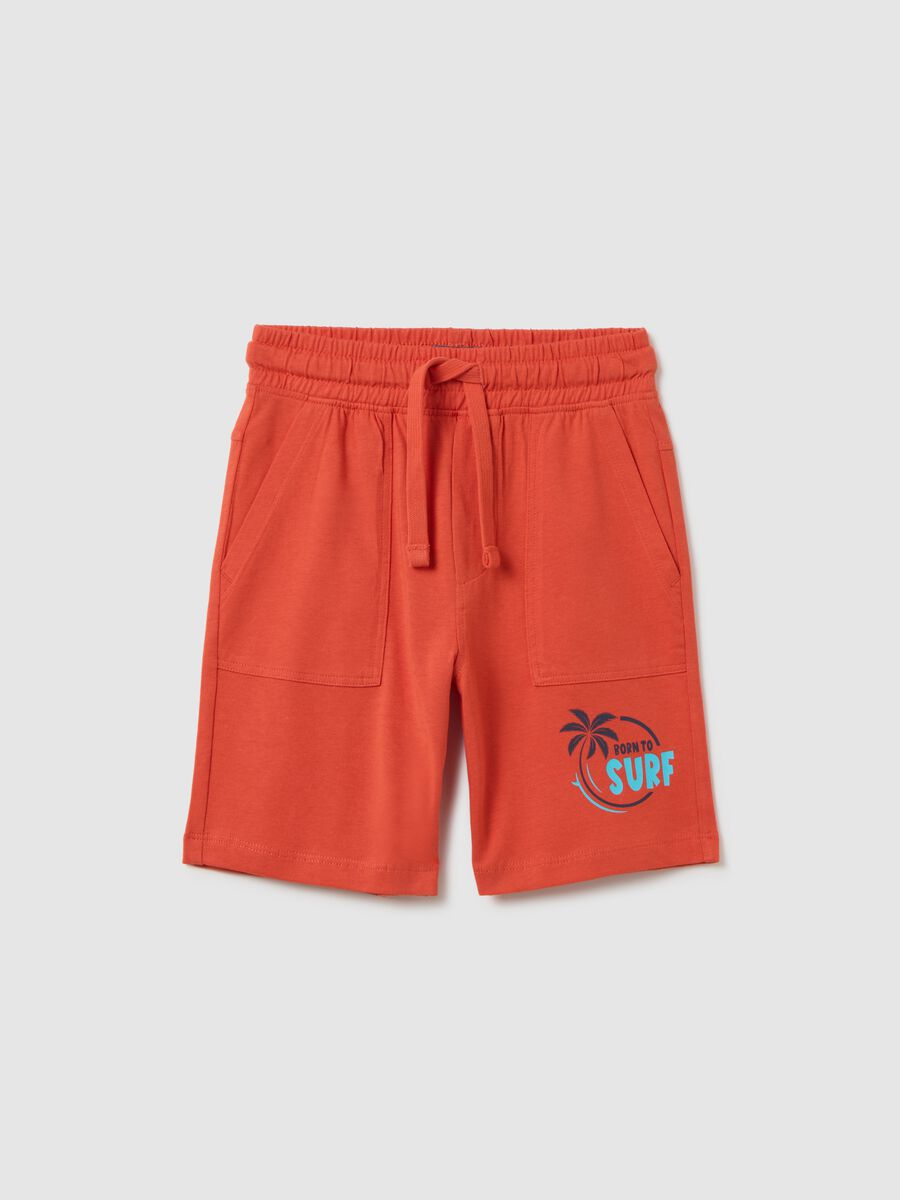 Children's red regular fit pure cotton shorts with print_0