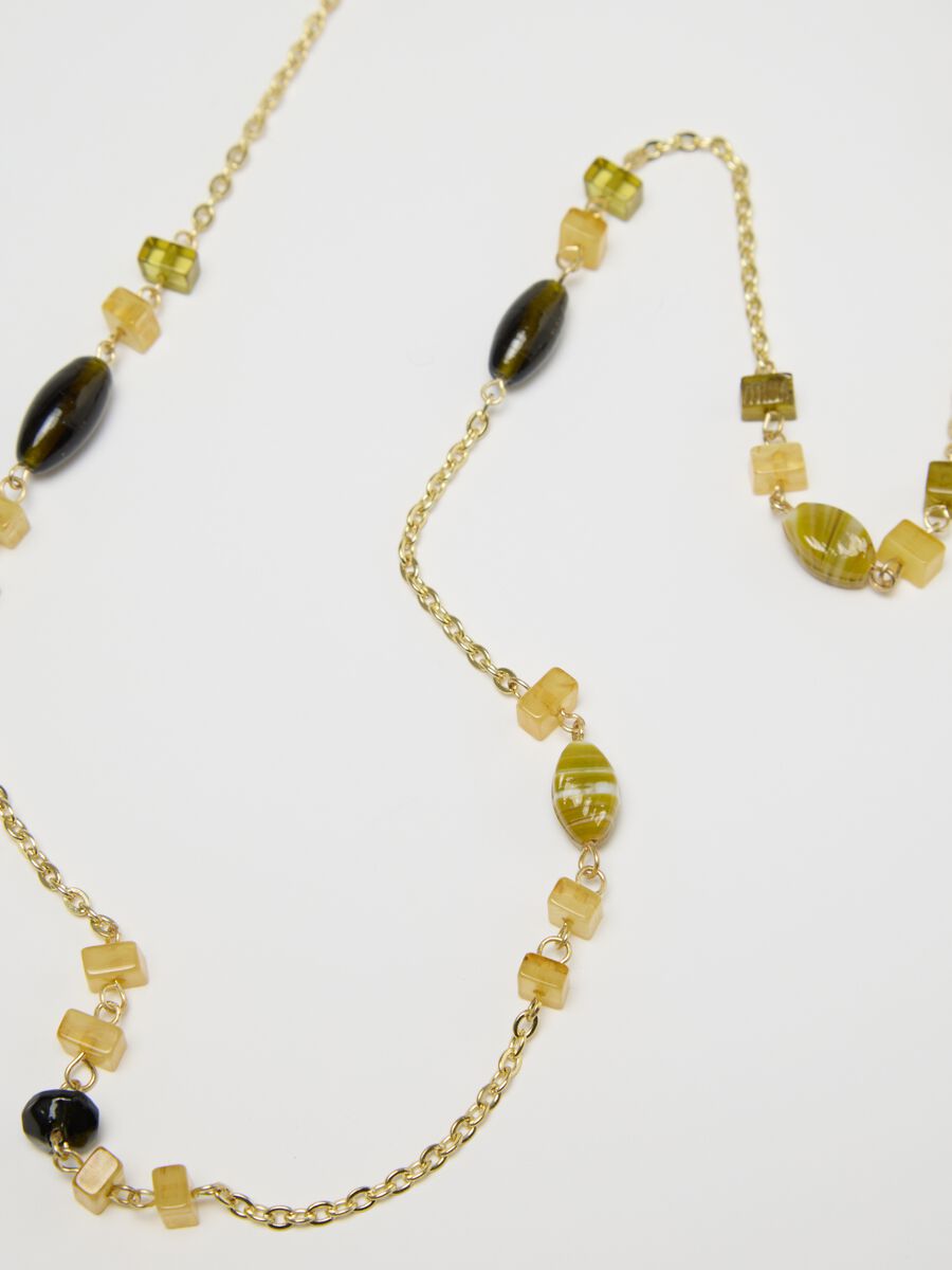Long gold chain necklace with stones_2