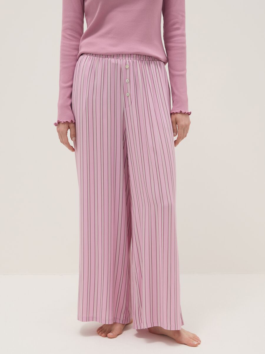 Regular fit pink striped pure viscose pyjama trousers_1