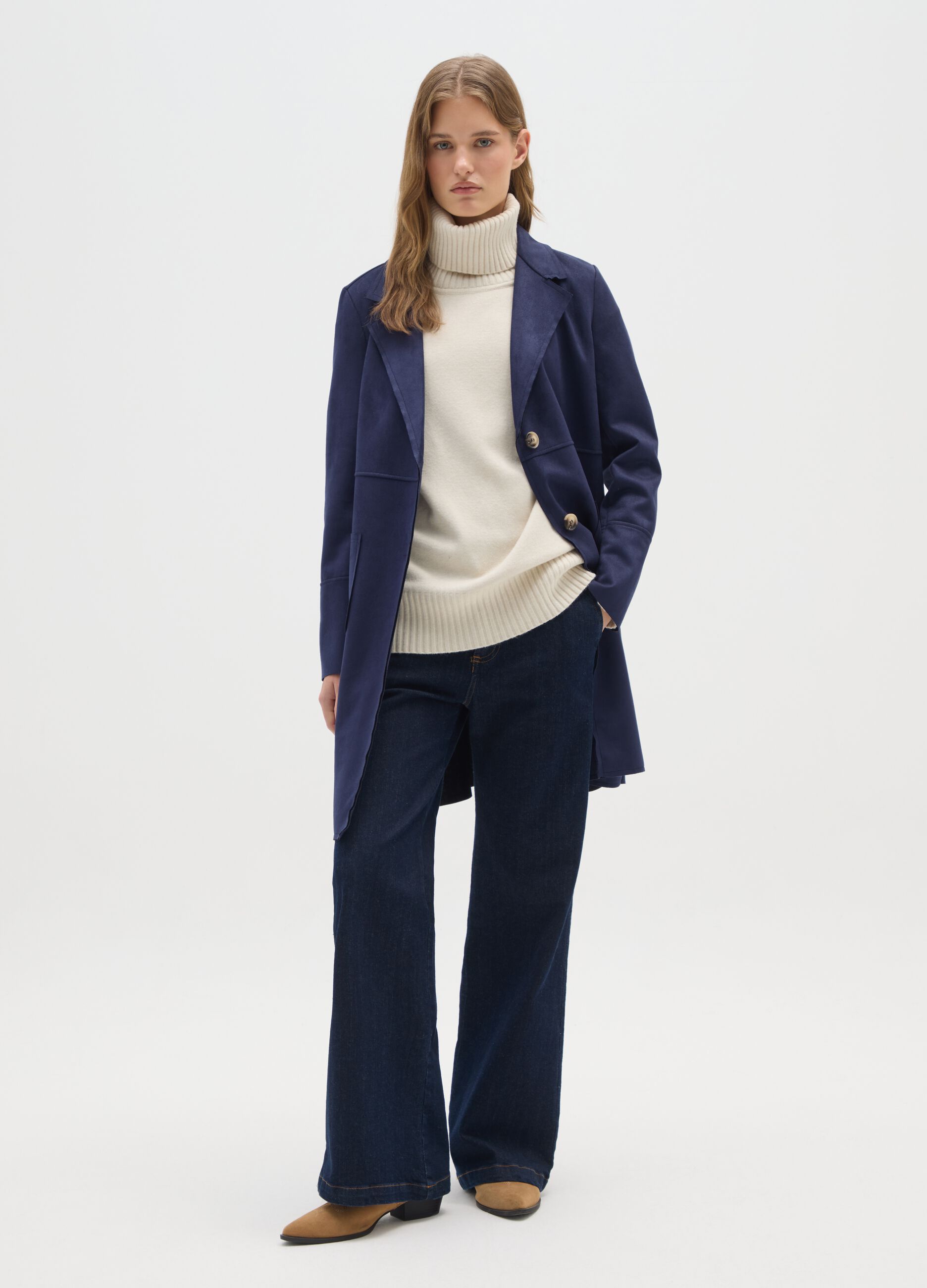 Blue regular fit coat with buttons